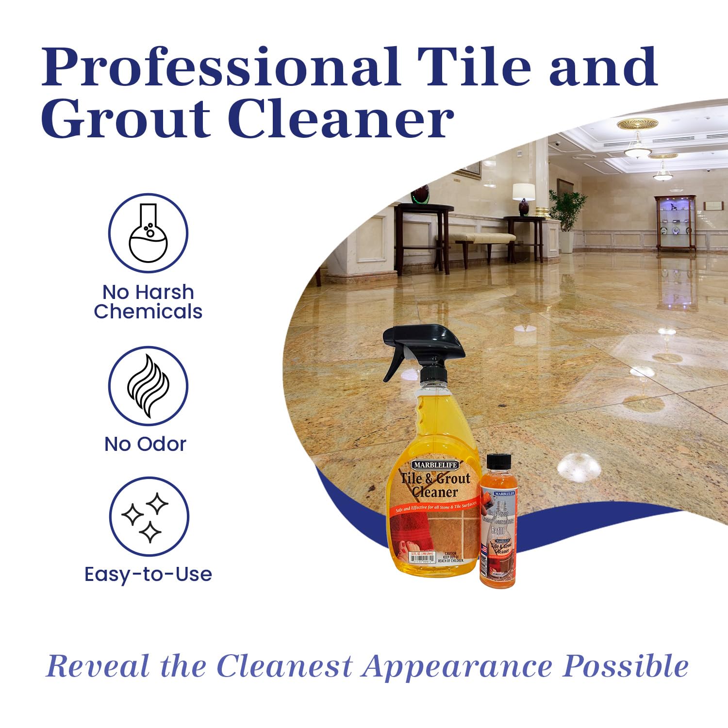 Marblelife Tile and Grout Cleaner Kit, Ready-to-Use 32 oz Spray Cleaner + 4 oz Concentrate Refill, Powerful Grout Cleaner for Tile Floors, Heavy Duty