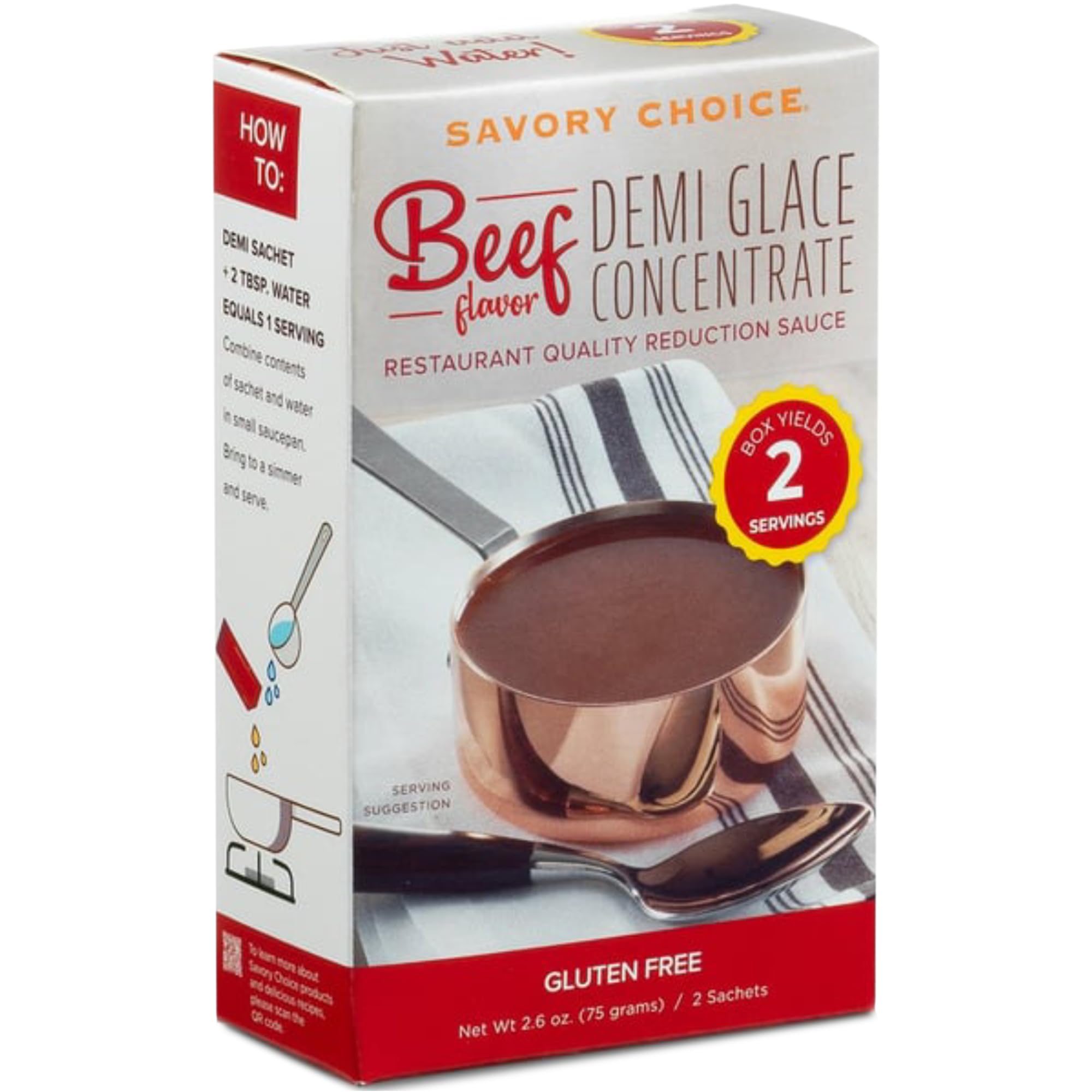 SAVORY CHOICE Beef Demi-Glace Concentrate, 1 Box of 2 Packets (37.5g) - Gluten-Free, Demi Glace Concentrate