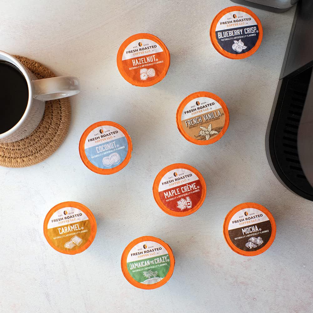 Fresh Roasted Coffee, The Great Eight, Flavored Coffee Pod Variety Pack Flavored K-Cup Pods for Keurig Brewers, Medium Roast, Kosher, 96 Count Loose