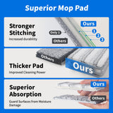 Oshang Flat Mop Head Refill, 13" X 4.9" Flat Mop Pads, Microfiber Mop Pads Flat Mop Replacement Heads (4-Pack) (White and Grey)
