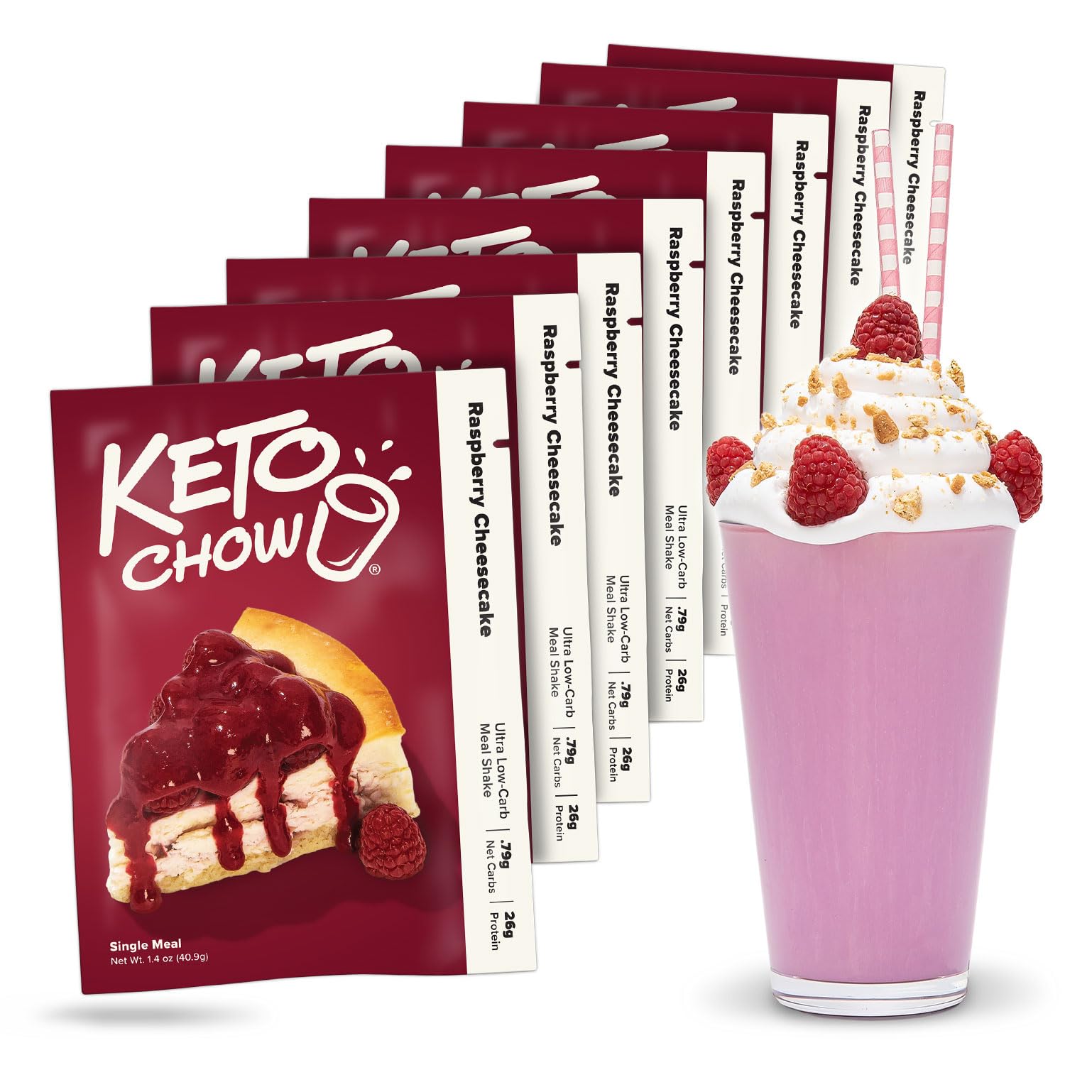 Keto Chow Raspberry Cheesecake Meal Replacement Shake Powder, Nutritionally Complete Low Carb Meal, High Protein Breakfast or Lunch Replacement