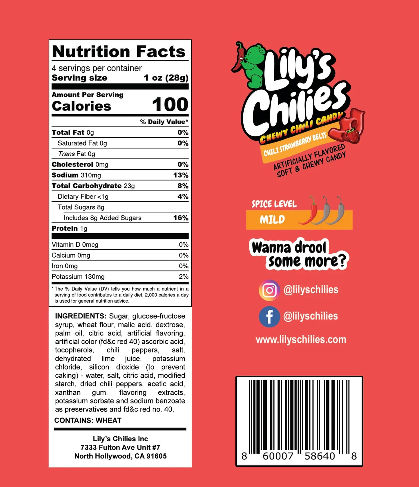 Lilys Chilies, Sour and Chili Chewy Candy (Chili Strawberry - 4 Pack)