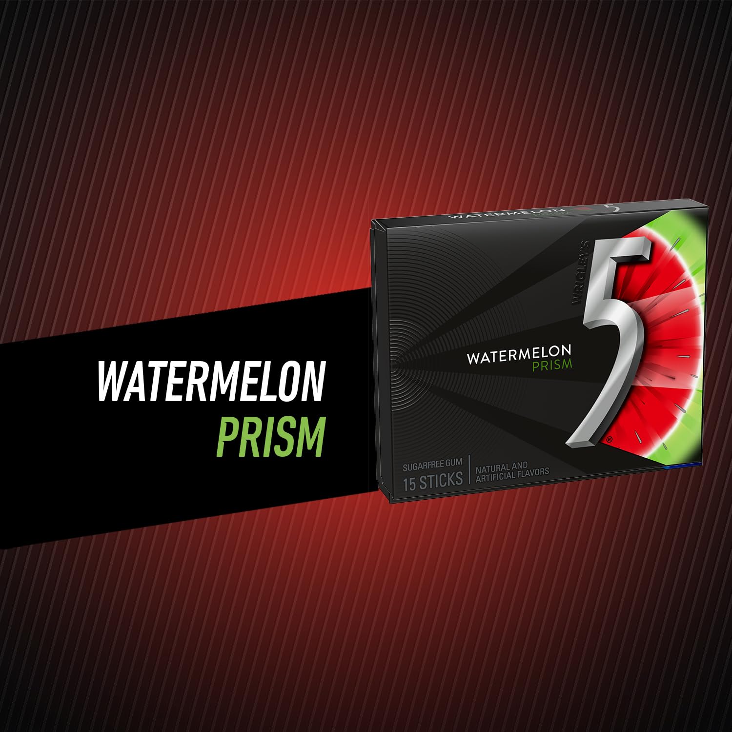 5 GUM Watermelon Prism Sugar Free Chewing Gum, 15 Stick Pack