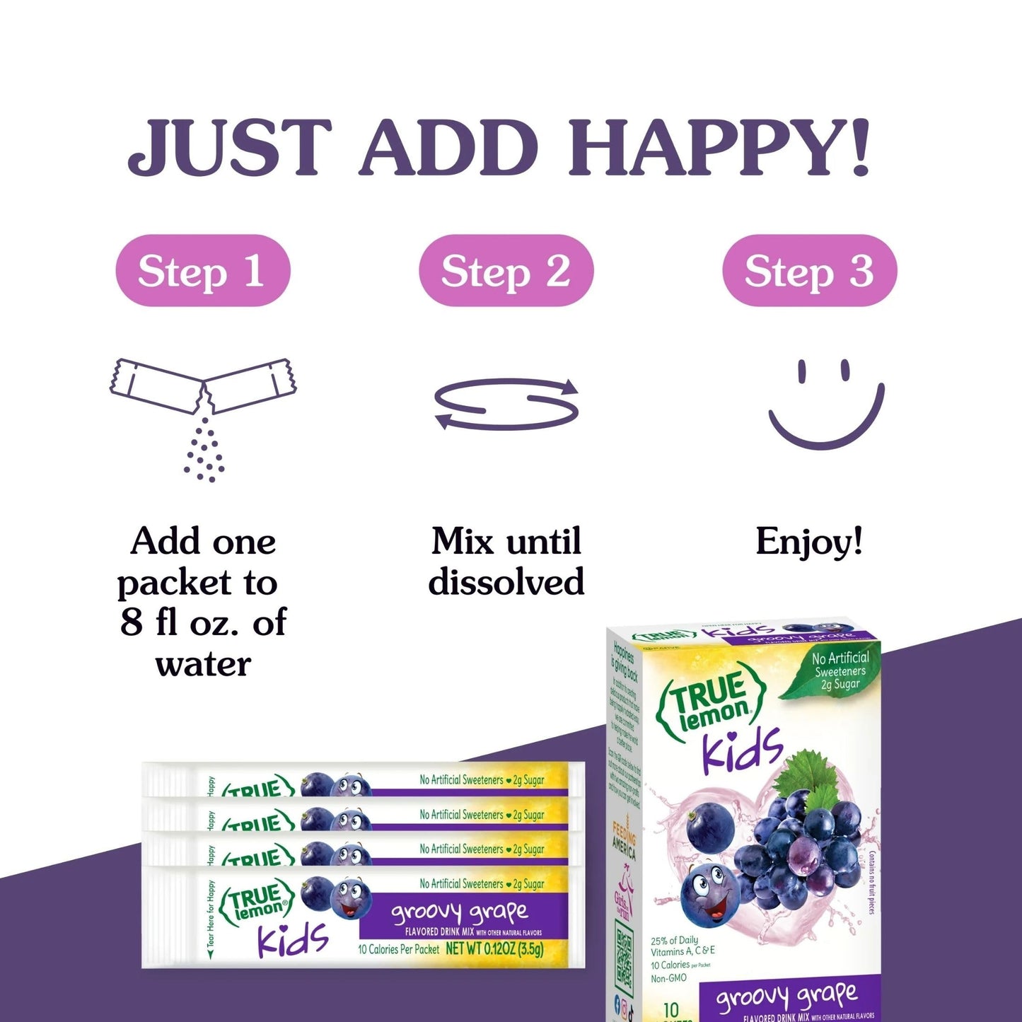 TRUE LEMON KIDS Groovy Grape (10 Packets) for Hydration - No Preservatives, No Artificial Flavors, No Artificial Sweeteners - Low Sugar Water