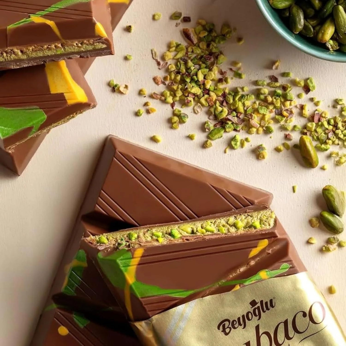 Beyoglu Dubaco Dubai Chocolate Bar - Turkish Pistachio Chocolate with Tahini & Crispy Kadayif | 7 oz Middle Eastern Gourmet Milk Chocolate Imported