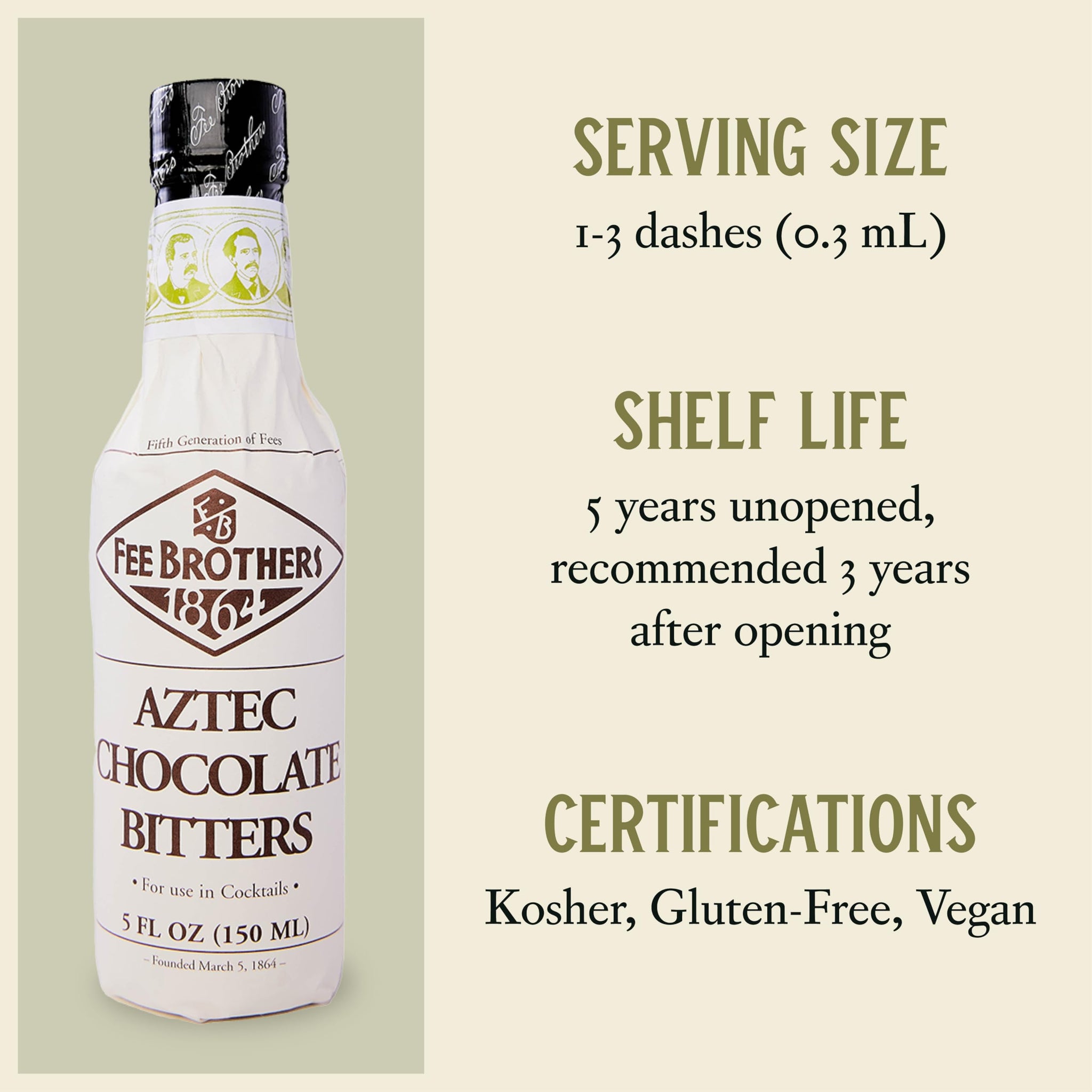Fee Brothers Aztec Chocolate Cocktail Bitters - Aromatic Cocktail Mixer & Concentrated Flavoring, Gluten Free, Vegan-Friendly, 5 fl oz