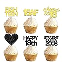 18pcs Black Gold Glitter Dessert Cupcake Pick for Straight Outta 2008 Cheer to 18 Years Old Theme Decor Supplies Happy 18th Birthday Party Decoration