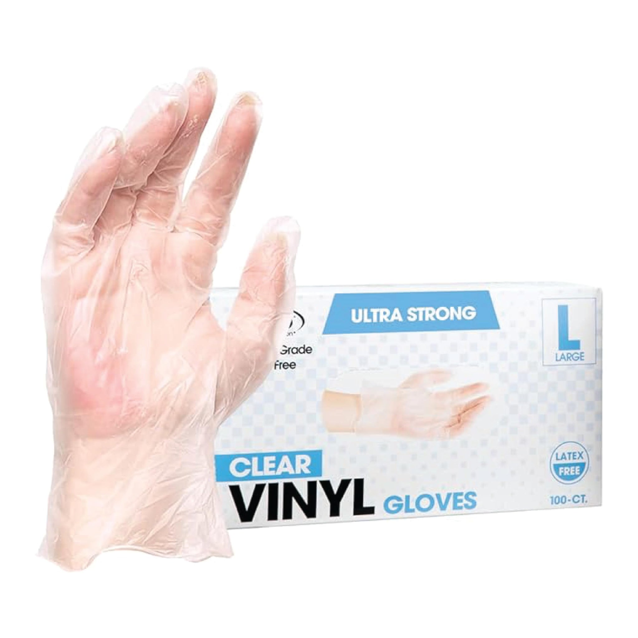ForPro Disposable Vinyl Gloves, Clear, Industrial Grade, Powder-Free, Latex-Free, Non-Sterile, Food Safe, 2.75 Mil. Palm, 3.9 Mil. Fingers, Large