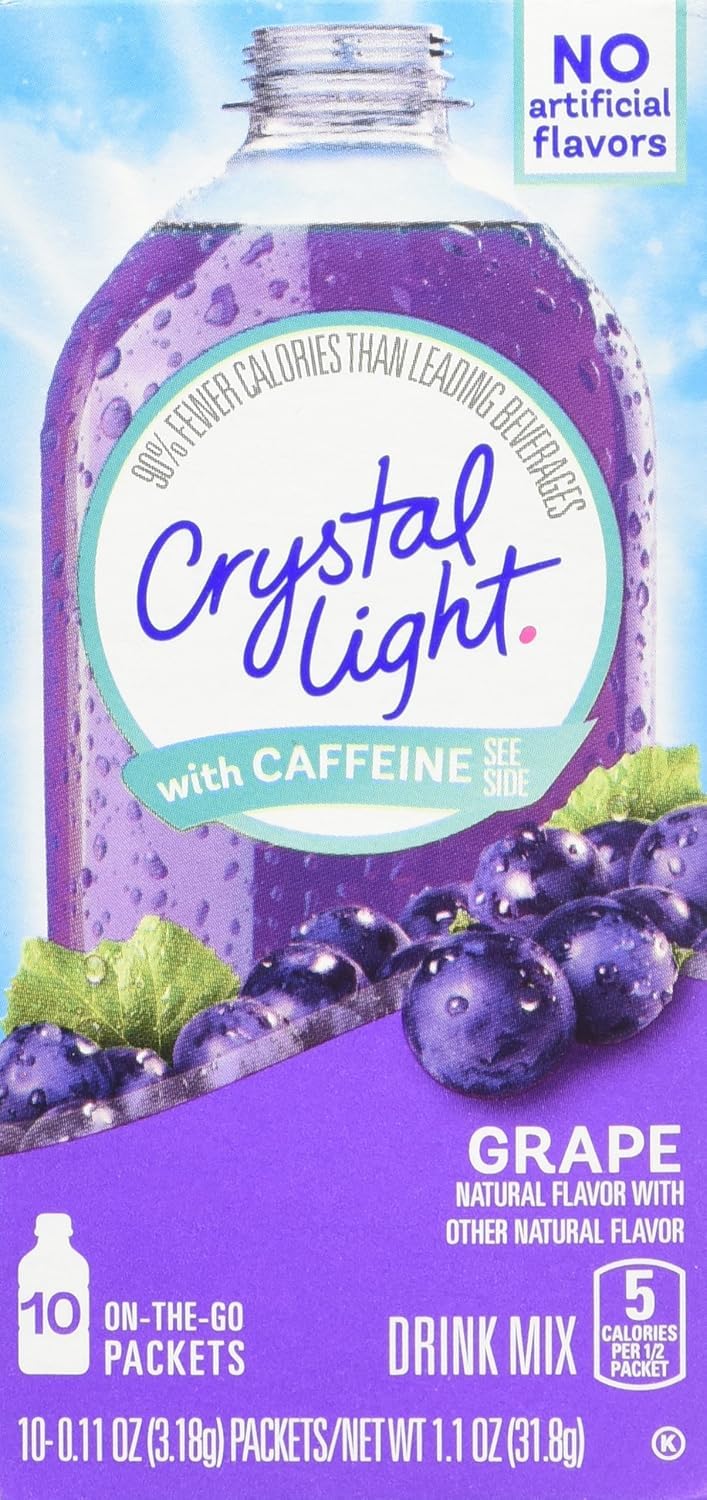 Crystal Light Caffeinated Drink Mix Variety Pack, Low Calorie Powdered Beverage Mix for Water Flavoring and Energy Drinks, Grape, Peach Mango, Wild