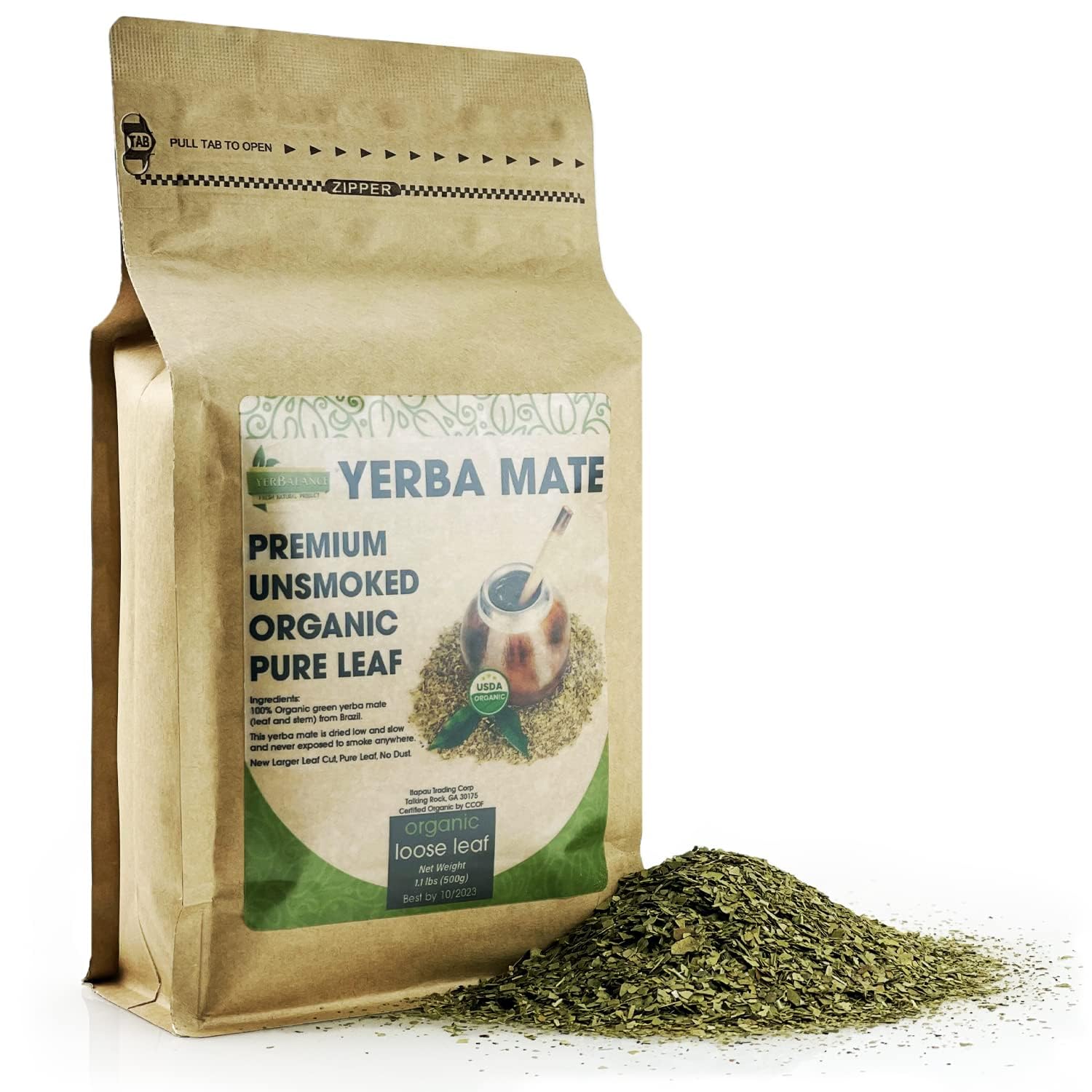 Organic Yerba Mate Loose Leaf Tea - Unsmoked Traditional South American Mate - Natural Energy & Focus - USDA Certified - Premium Aged Leaves - 14 oz.