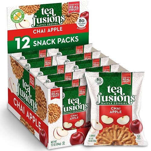 Reko Tea Fusions Waffle Cookies, Chai Apple - Individually Wrapped Single Serve Snack Packs - Thin Italian Pizzelles with No Artificial Flavors or