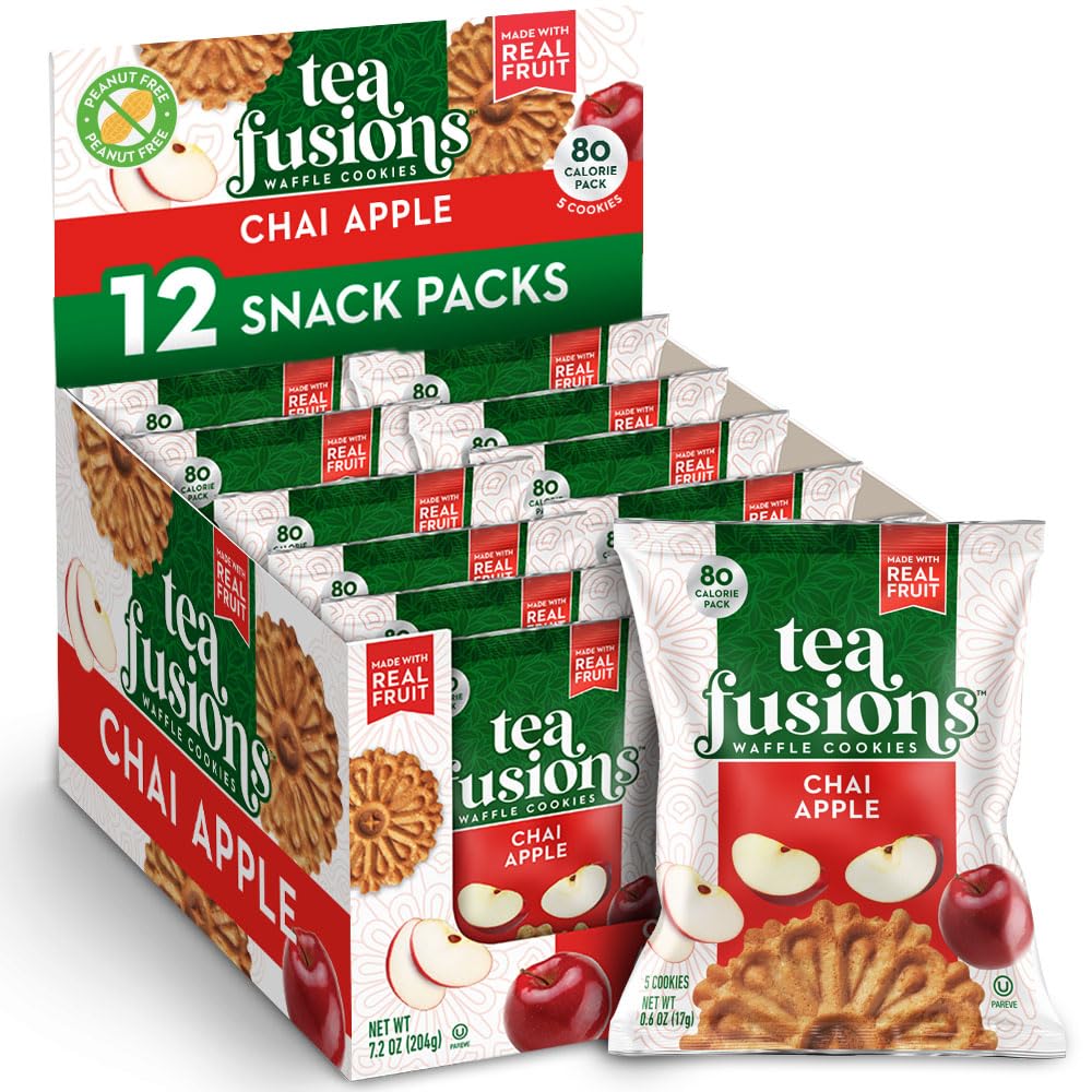 Reko Tea Fusions Waffle Cookies, Chai Apple - Individually Wrapped Single Serve Snack Packs - Thin Italian Pizzelles with No Artificial Flavors or
