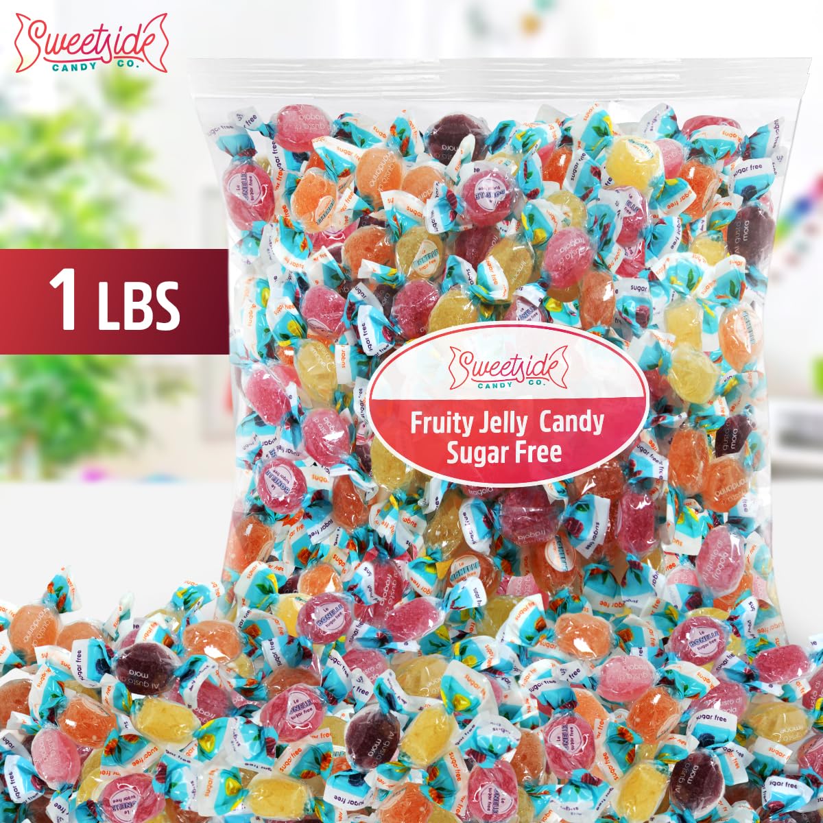 SweetSide Sugar Free Fruit Jelly Candy, 1lb Pack of Sugar Free Candy Bulk, These Candies Individually Wrapped for Convenience and Freshness, Perfect
