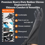 Exprosiflux Heavy-Duty Thick Rubber Cleaning Gloves - 3 Pairs of Extra-Large Black Reusable Waterproof Non-Slip Gloves for Dishwashing and Kitchen