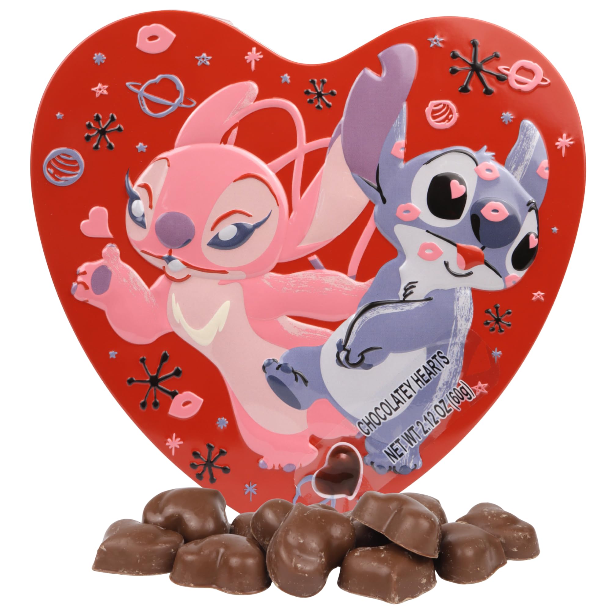 Lilo and Stitch Tin, 10 Individually Wrapped Chocolatey Hearts, Candy Gift Set, 2.12 Ounces