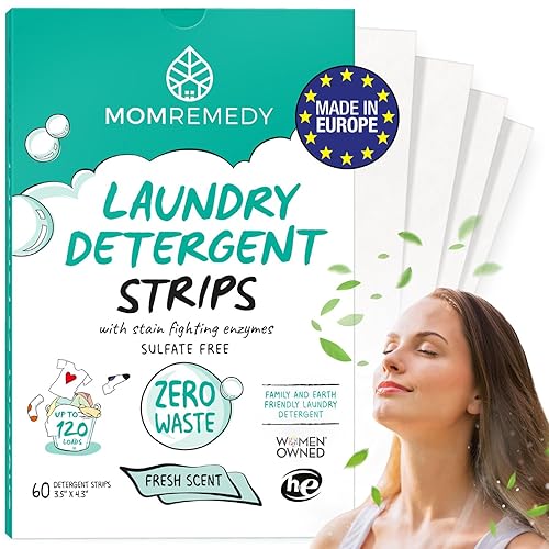 MomRemedy Laundry Detergent Sheets with Powerful Stain Fighting Enzymes - Made in EU, Sulfate Free, Zero Waste Laundry Sheets Detergent in Recyclable
