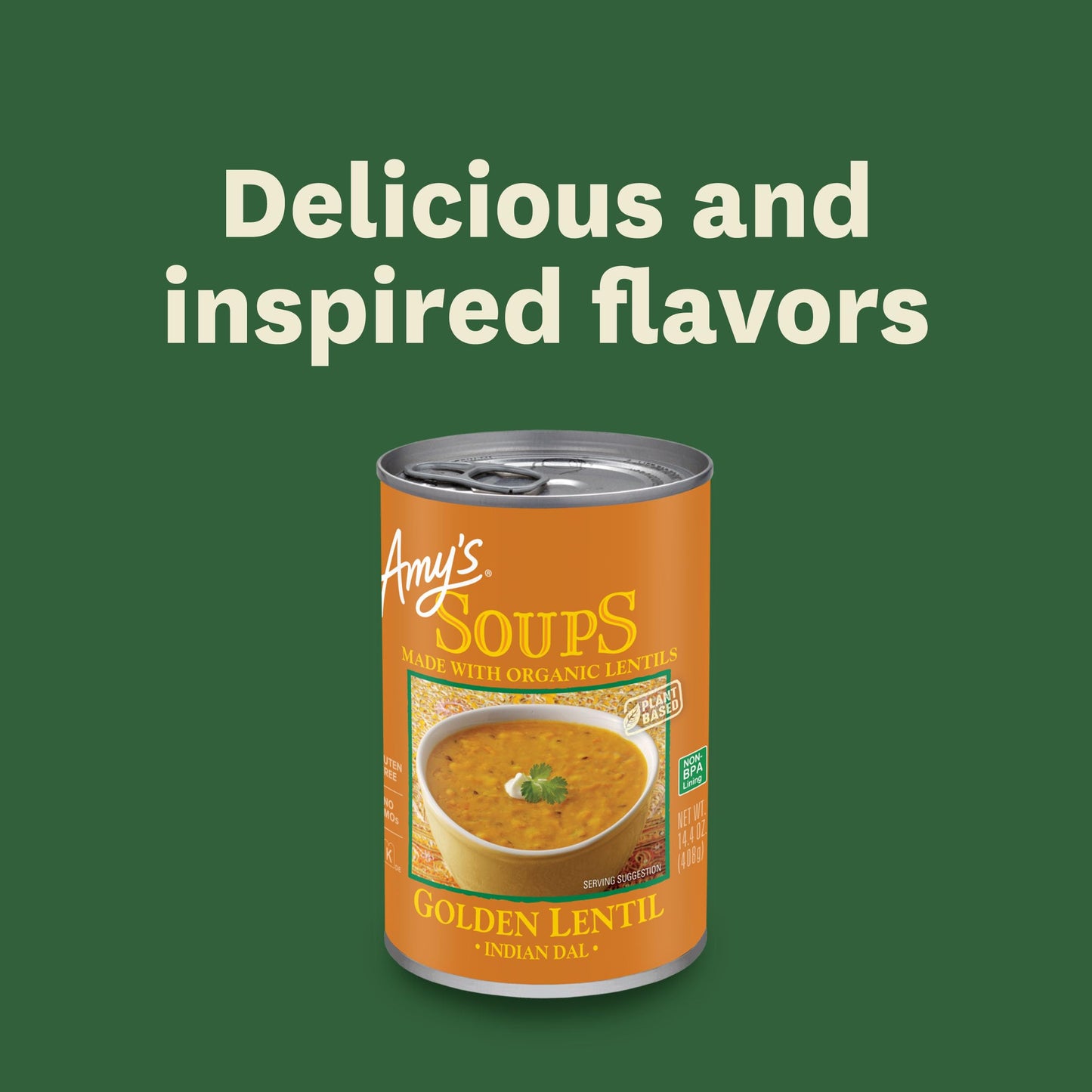 Amy's Soup, Vegan, Gluten Free, Golden Lentil, Made With Organic Ginger, Carrots and Peas, 14.4 oz (Pack of 12)