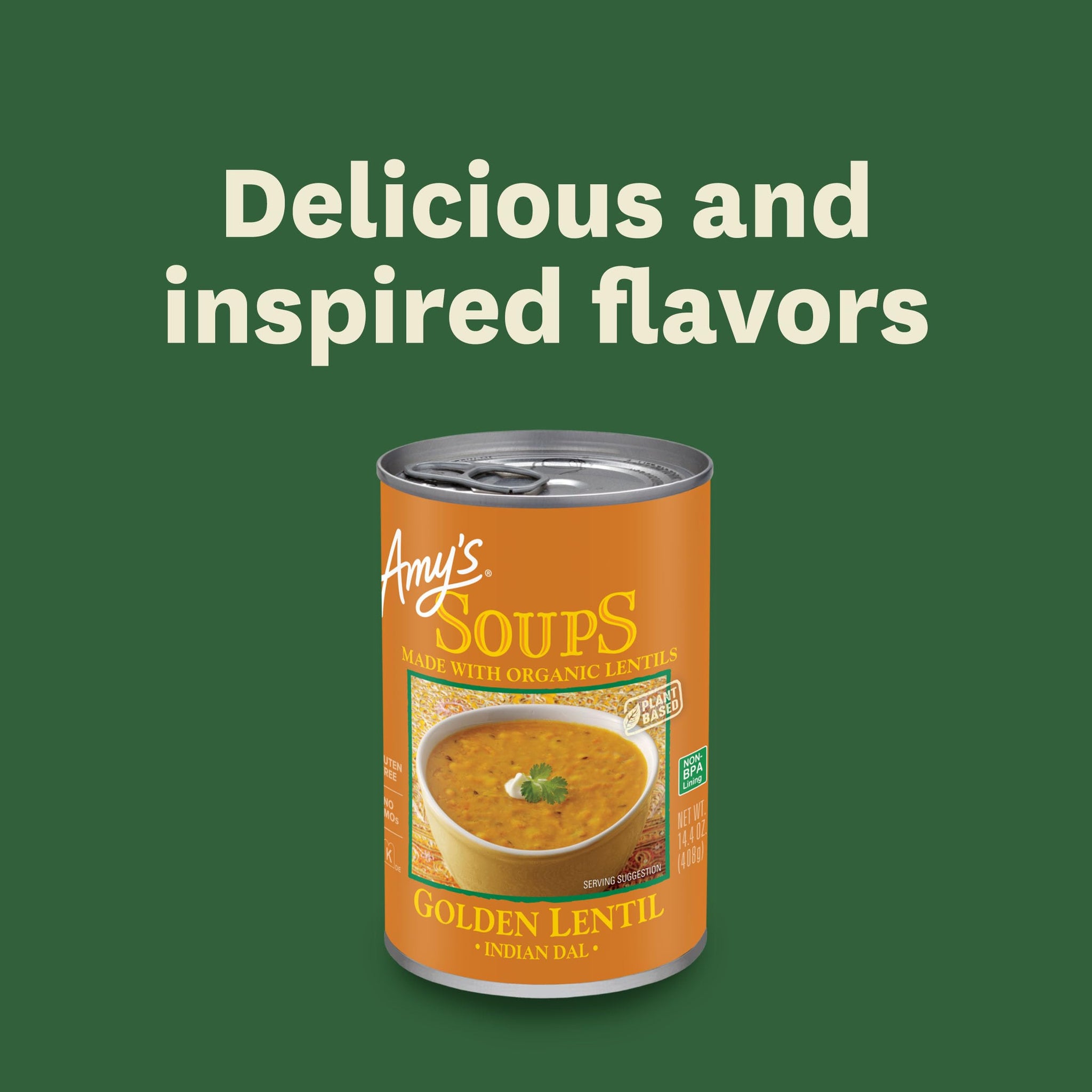Amy's Soup, Vegan, Gluten Free, Golden Lentil, Made With Organic Ginger, Carrots and Peas, 14.4 oz (Pack of 12)