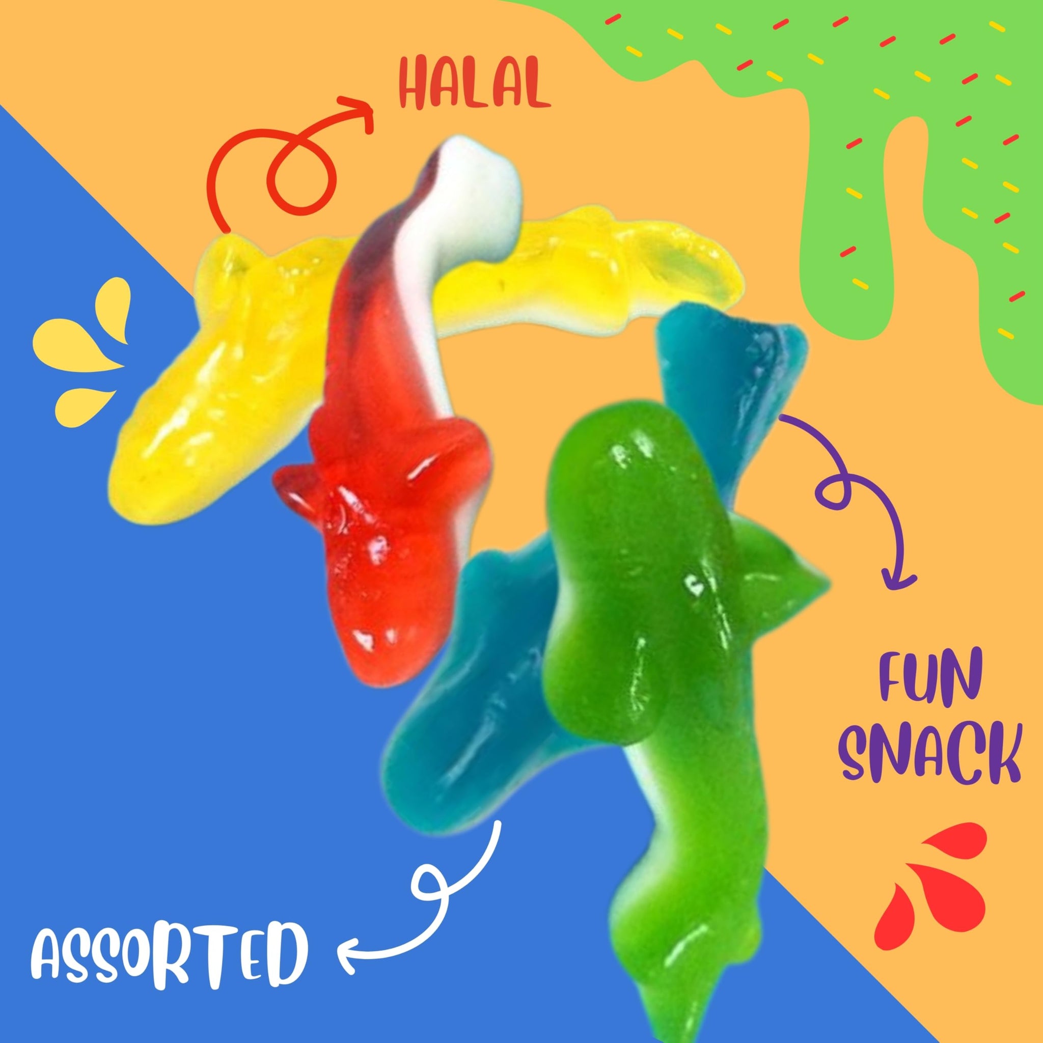 Assorted Shark Gummy Candy Mix, Halal Candy Bulk 2 Pound Bag | Fruit Flavored Shark Gummies | Kids Party Candy for Goodie Bags, Candy Buffets & Bulk