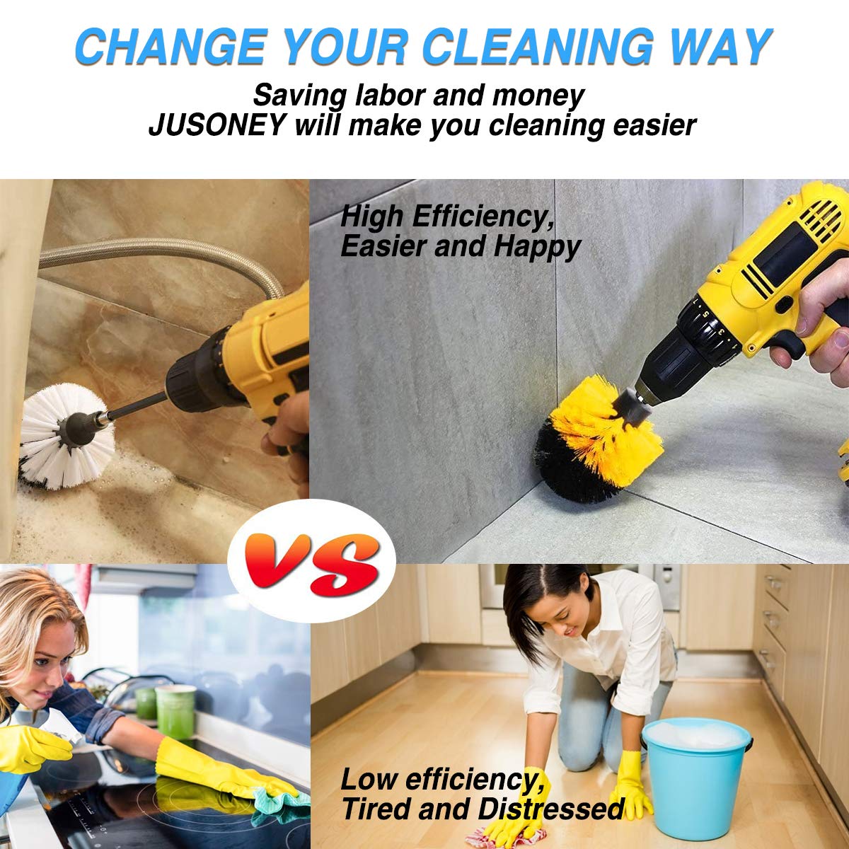 JUSONEY Drill Brush Scrub Pads 38 Piece Power Scrubber Cleaning Kit - All Purpose Cleaner Scrubbing Cordless Drill for Cleaning Pool Tile, Sinks