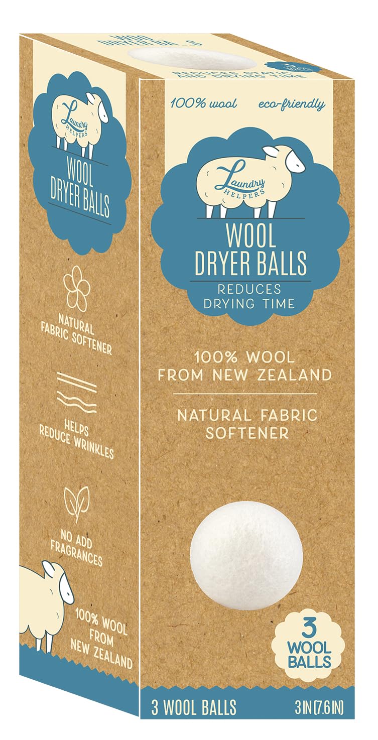 Laundry Helpers Wool Dryer Balls with Mesh Laundry Bag, White, 3 Count