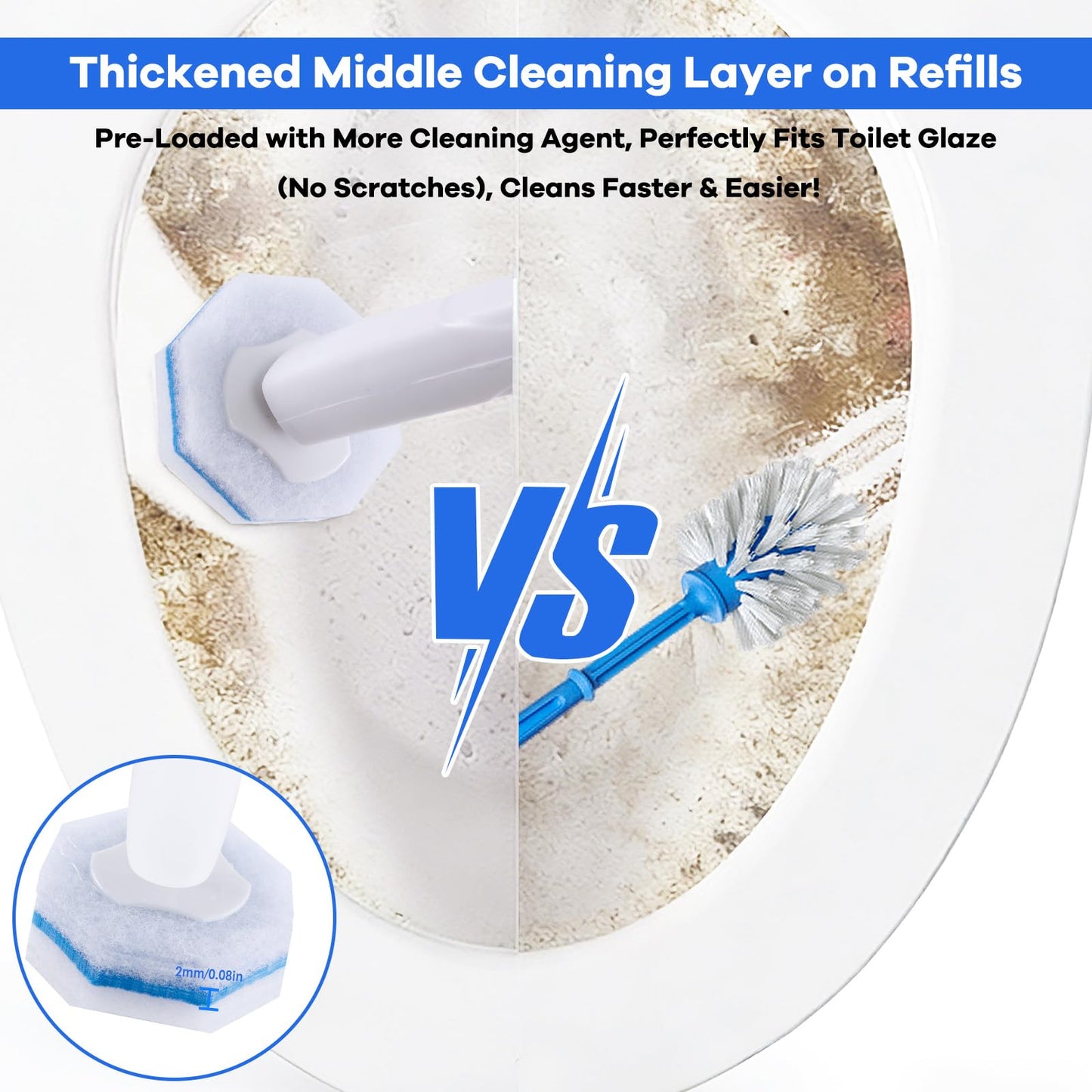 LufamlyGo Upgraded Disposable Toilet Brush and Holder Set, 50 Toilet Wand Refills with Thickened Cleaning Layer, Won't Fall Apart, Large Opening