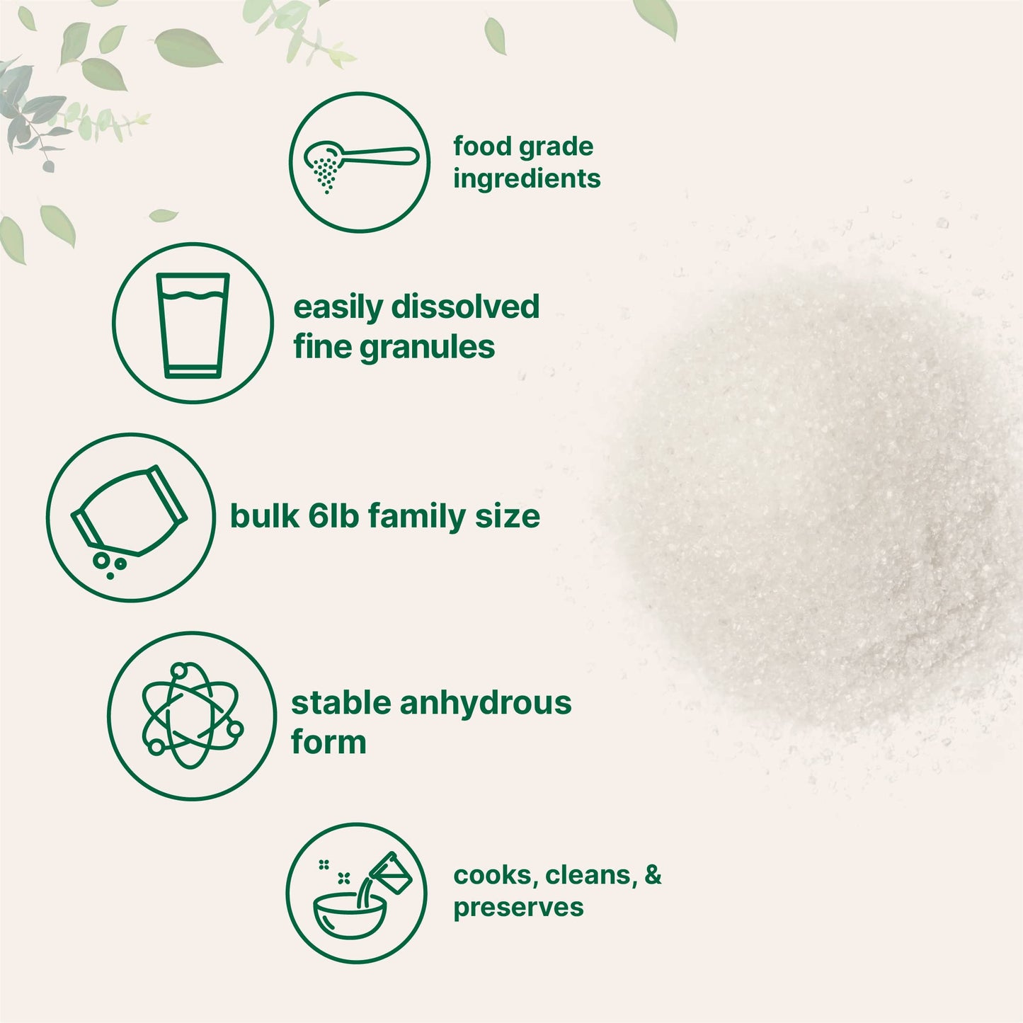 Citric Acid 6 Pounds, Food Grade, Fine Granular Powder | 100% Pure, Concentrated Anhydrous Form | Natural Preservative + Great for Cooking, Cleaning