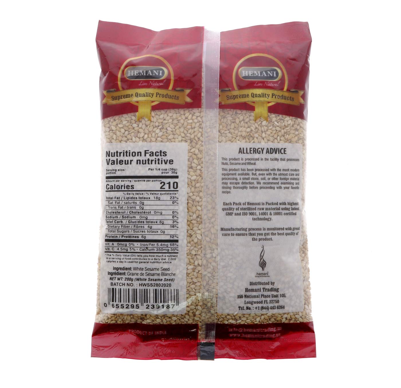 Hemani White Sesame Seeds 200g - Natural & Hulled for Cooking & Baking | Mild Flavor | Halal Certified | Since 1949