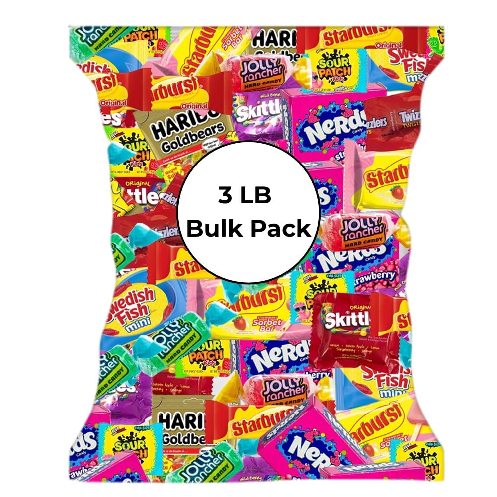 Christmas Candy Individually Wrapped Treats - 3LB Holiday Bulk Assorted Variety Pack - Party Favor Bags - Full-Size Bars - Stocking Stuffer Mix