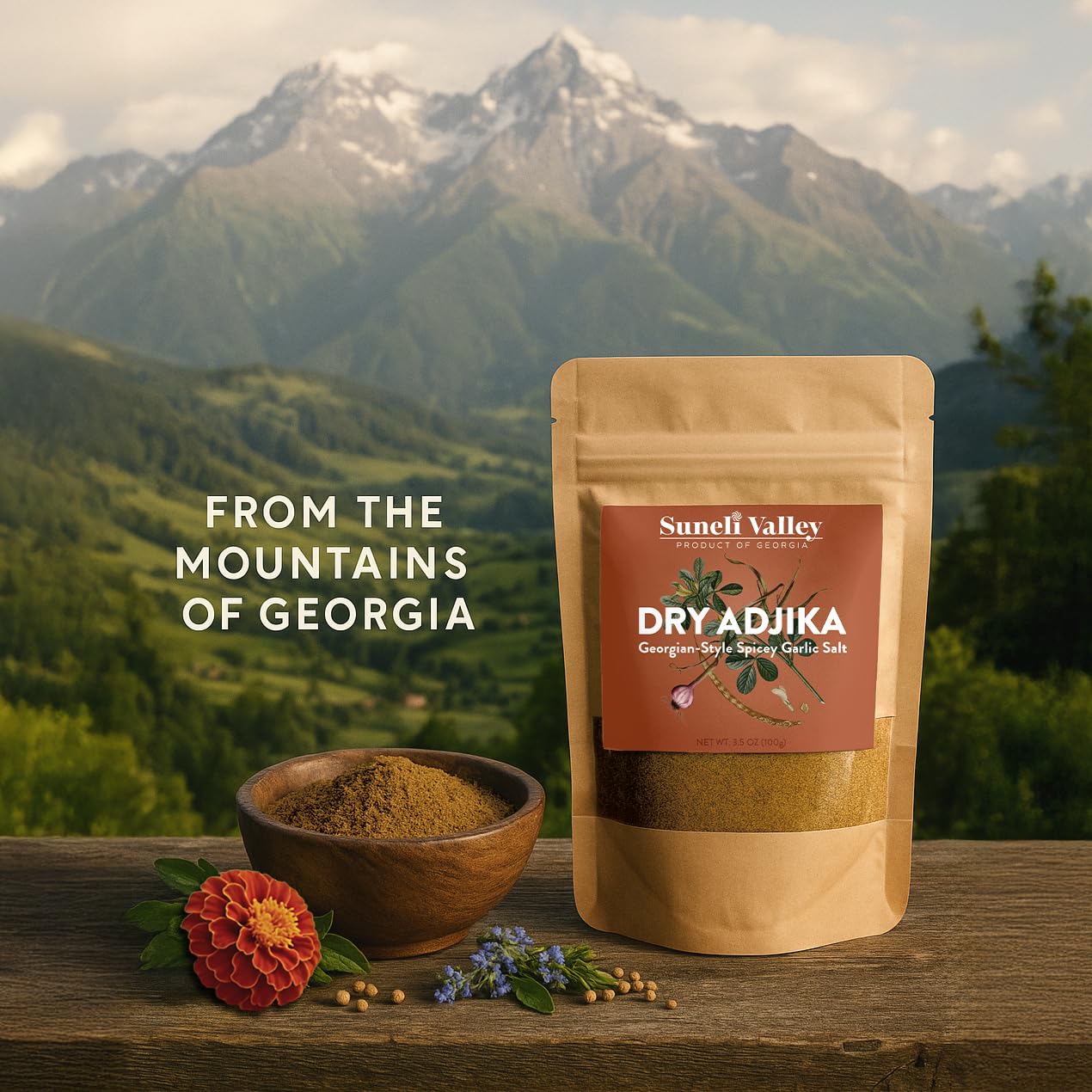 Suneli Valley Dry Adjika Powder | Spicy Georgian Garlic Rub | For Roasting, Grilling, and Seasoning 3.5oz(100g)