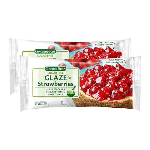 Concord Foods Sugar-Free Strawberry Glaze, Make with Fresh Organic for Shortcake Pie Filling Cheesecakes Puddings Desserts, 15 oz, 2-Pack