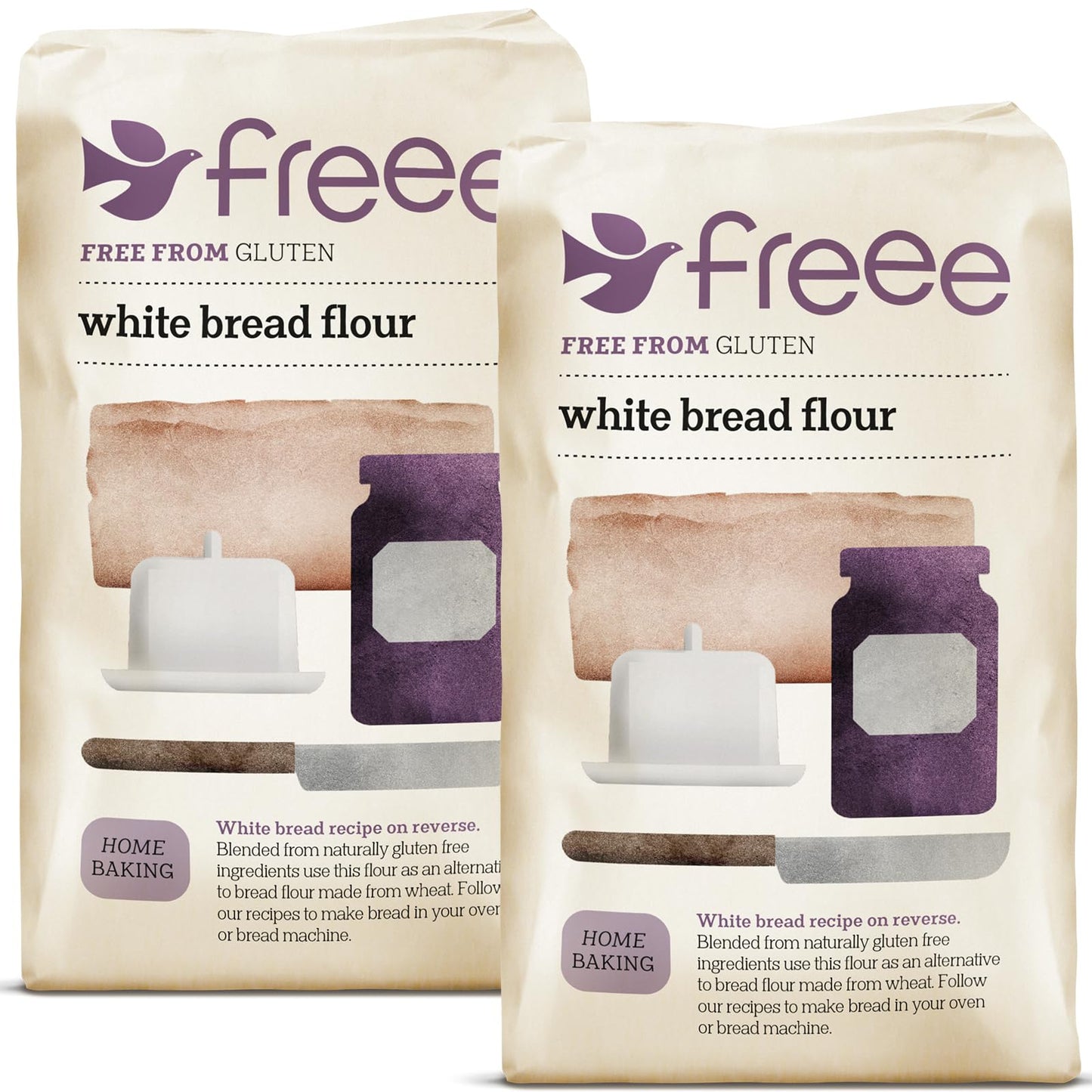 freee Gluten Free White Bread Flour 2.2 lb / 1 kg (Pack of 2) | Premium GF Flour Blend for Baking Breads, Sourdoughs, Rolls & Buns | Xanthan Gum |