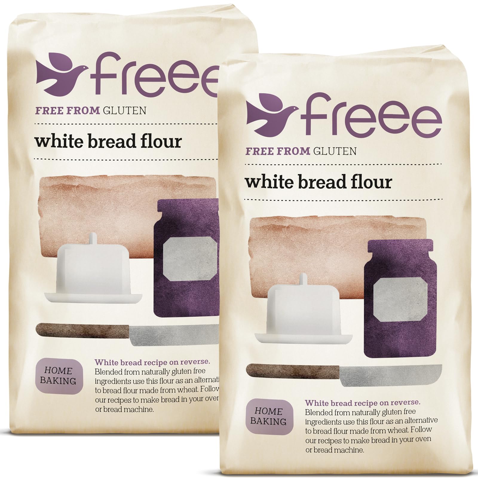 freee Gluten Free White Bread Flour 2.2 lb / 1 kg (Pack of 2) | Premium GF Flour Blend for Baking Breads, Sourdoughs, Rolls & Buns | Xanthan Gum |