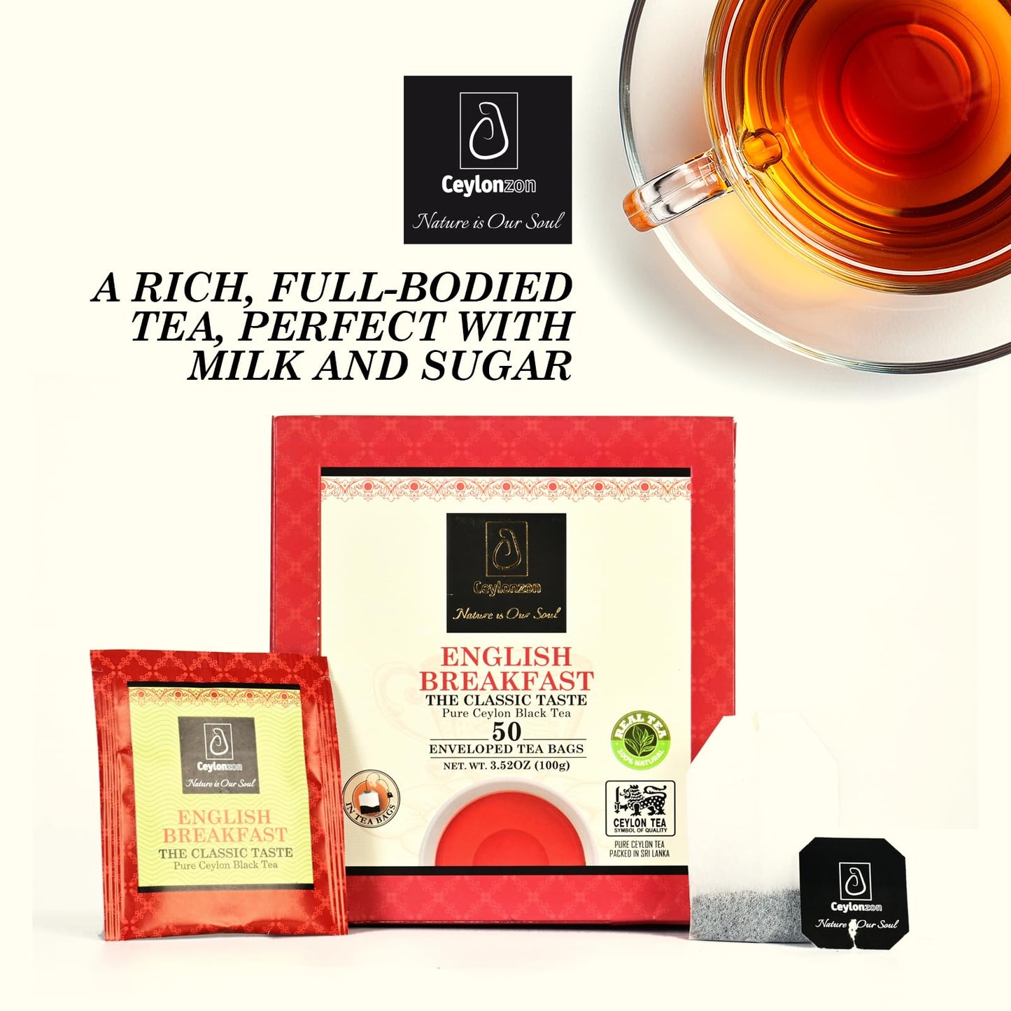 English Breakfast Tea Classic Taste 50 Individually Foil-Wrapped Tea Bags, Perfect Strong, Robust & Flavory Natural Black Tea Ideal for Cozy Mornings