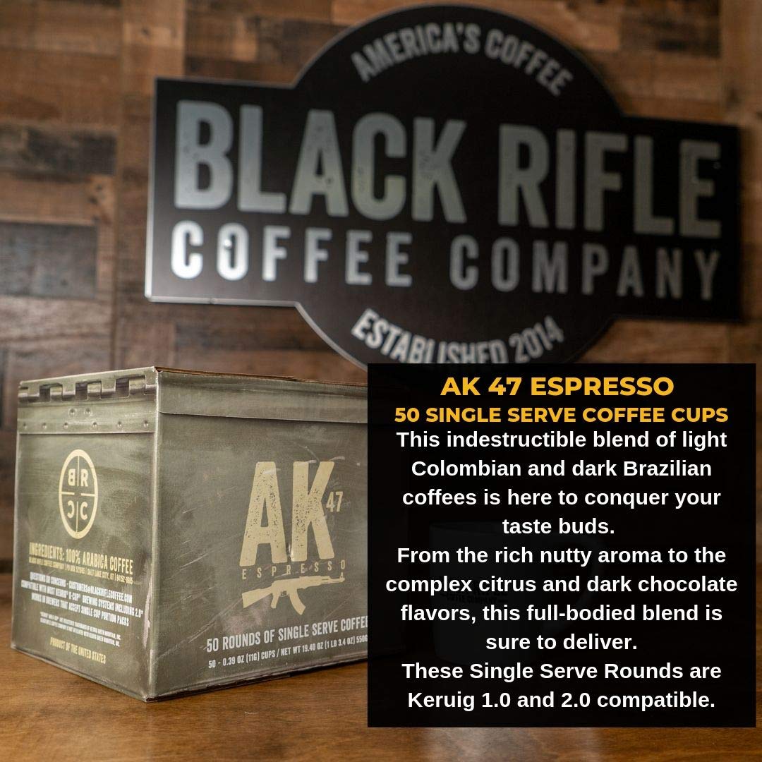 Black Rifle Coffee Company AK Espresso, 50 Count, Medium Roast K Cups - Single Serve K Cups Coffee Pods - Kcup Pods Compatible with Keurig 1.0 & 2.0