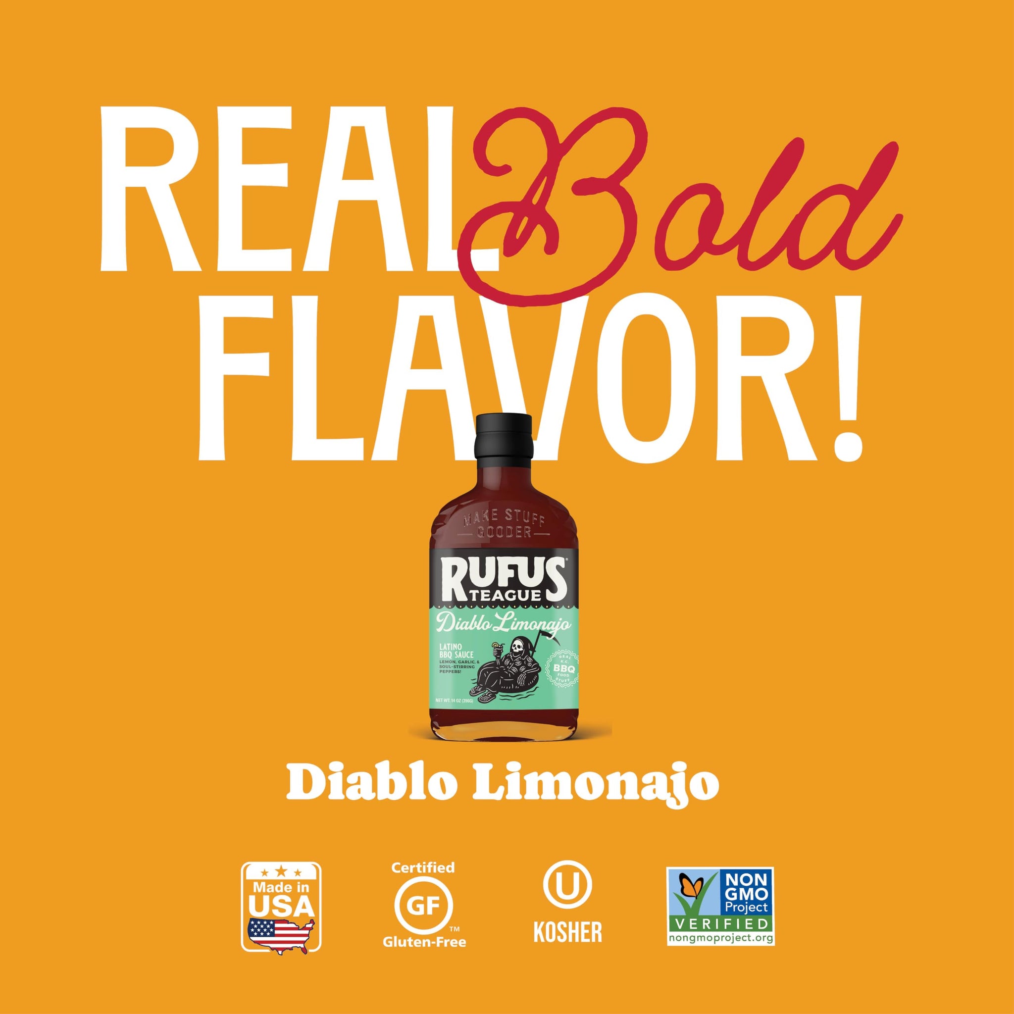 Rufus Teague Diablo Limonajo Gourmet BBQ Sauce with Garlic and Lemon, 14 oz