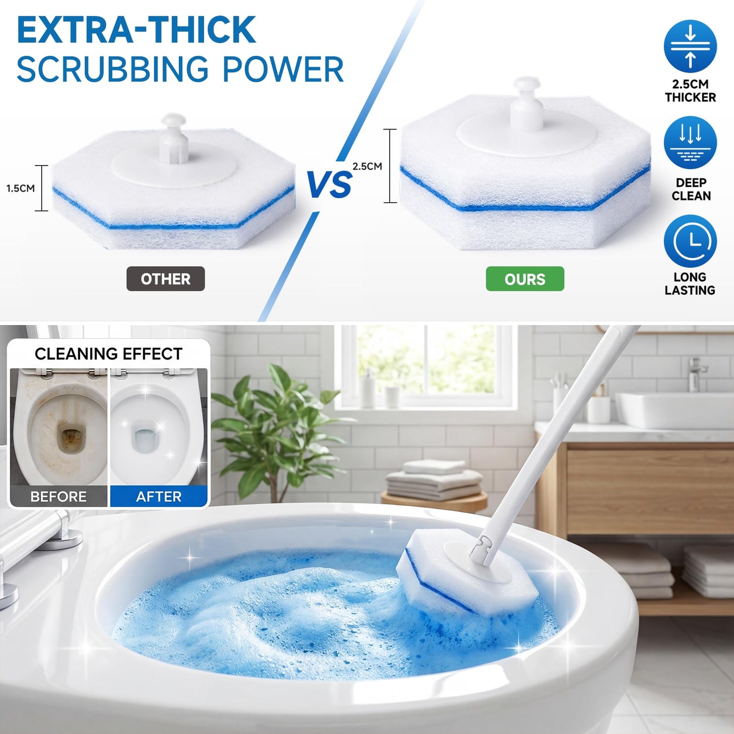 AZENTIX 50PCS Toilet Wand Refills - Compatible with Clorox Toilet Wand, Bathroom Bowl Cleaners, Disposable Brush Replacement Head Scrubbers, Scrubbing