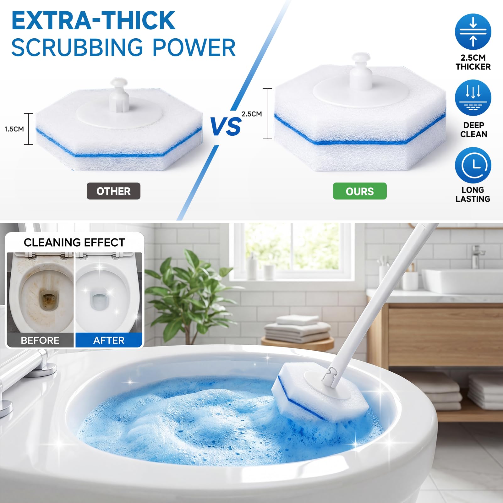 AZENTIX 50PCS Toilet Wand Refills - Compatible with Clorox Toilet Wand, Bathroom Bowl Cleaners, Disposable Brush Replacement Head Scrubbers, Scrubbing