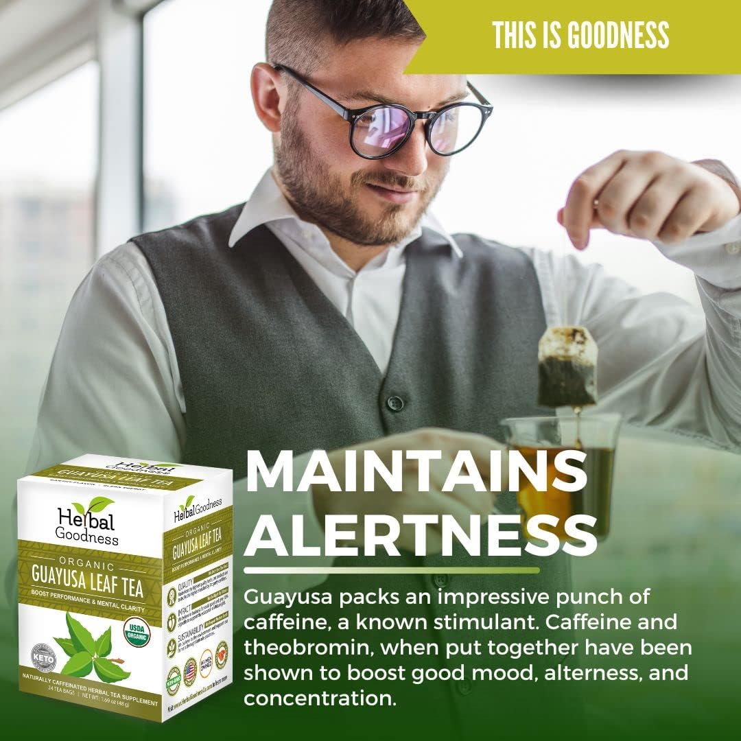 Herbal Goodness Organic Guayusa Leaf Tea Bags - Natural Energy Tea with Antioxidants & Smooth Caffeine | Smooth Focus | 24 Eco-Friendly Teabags