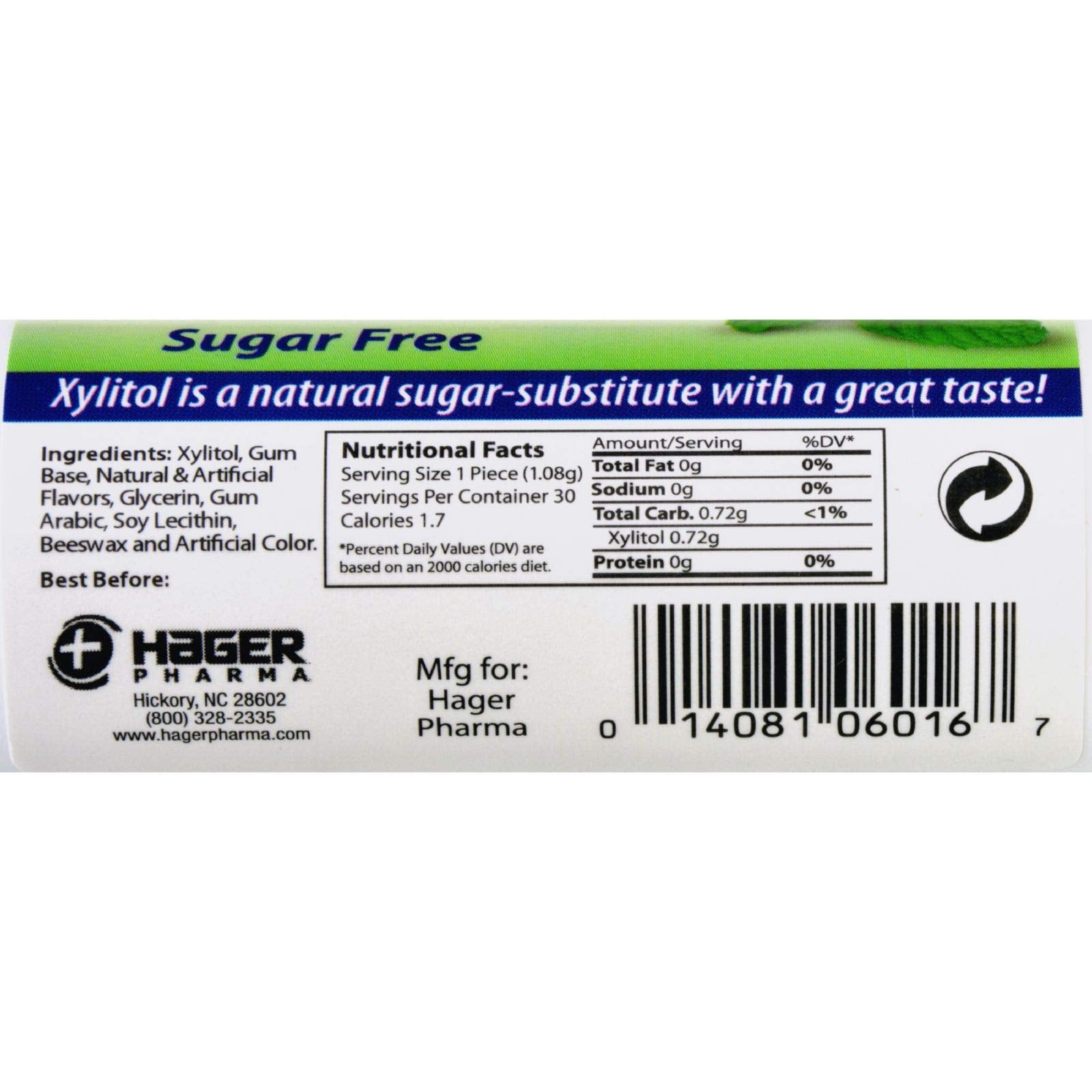 Hager Pharma Xylitol Chewing Gum - Spearmint - 30 ct - Case of 6