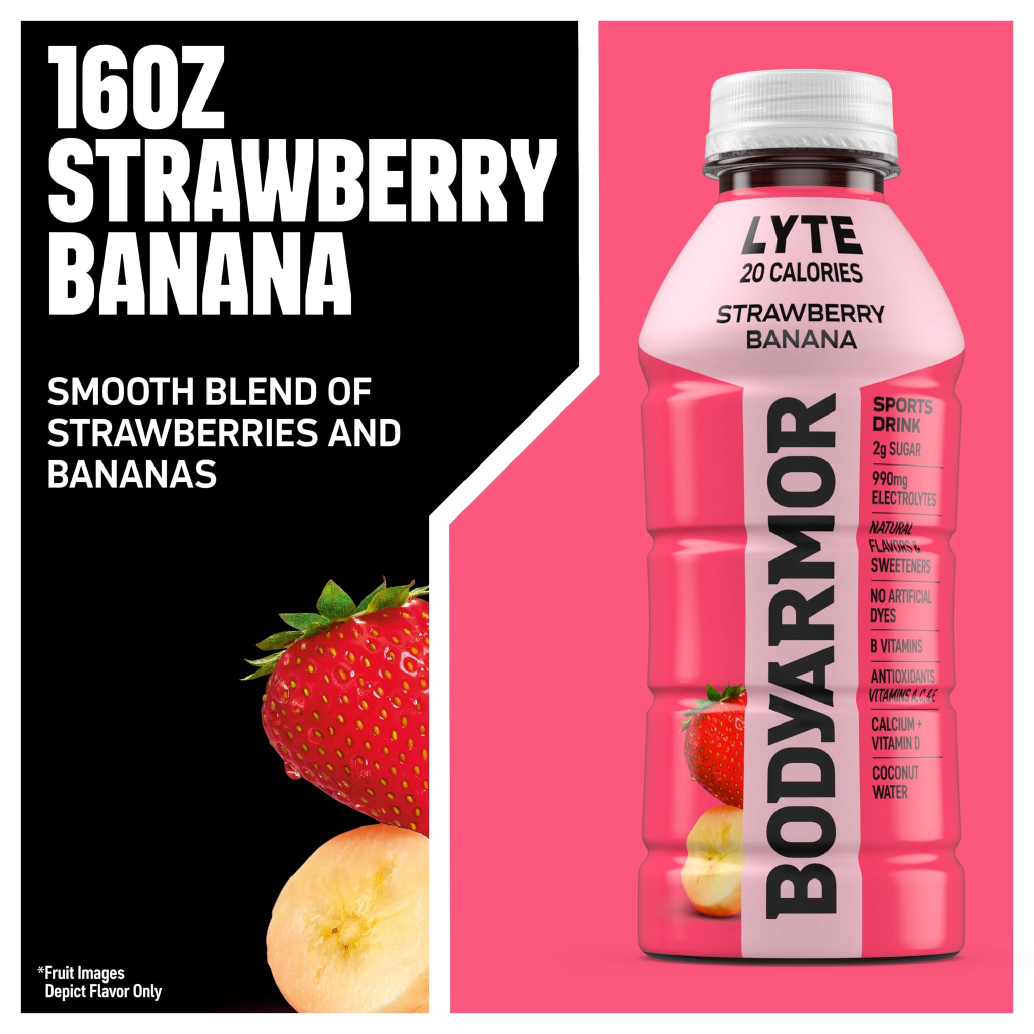 BODYARMOR Lyte Sports Drink Low-Calorie Sports Beverage, Strawberry Banana, Coconut Water Hydration, Natural Flavors with Vitamins, Potassium-Packed
