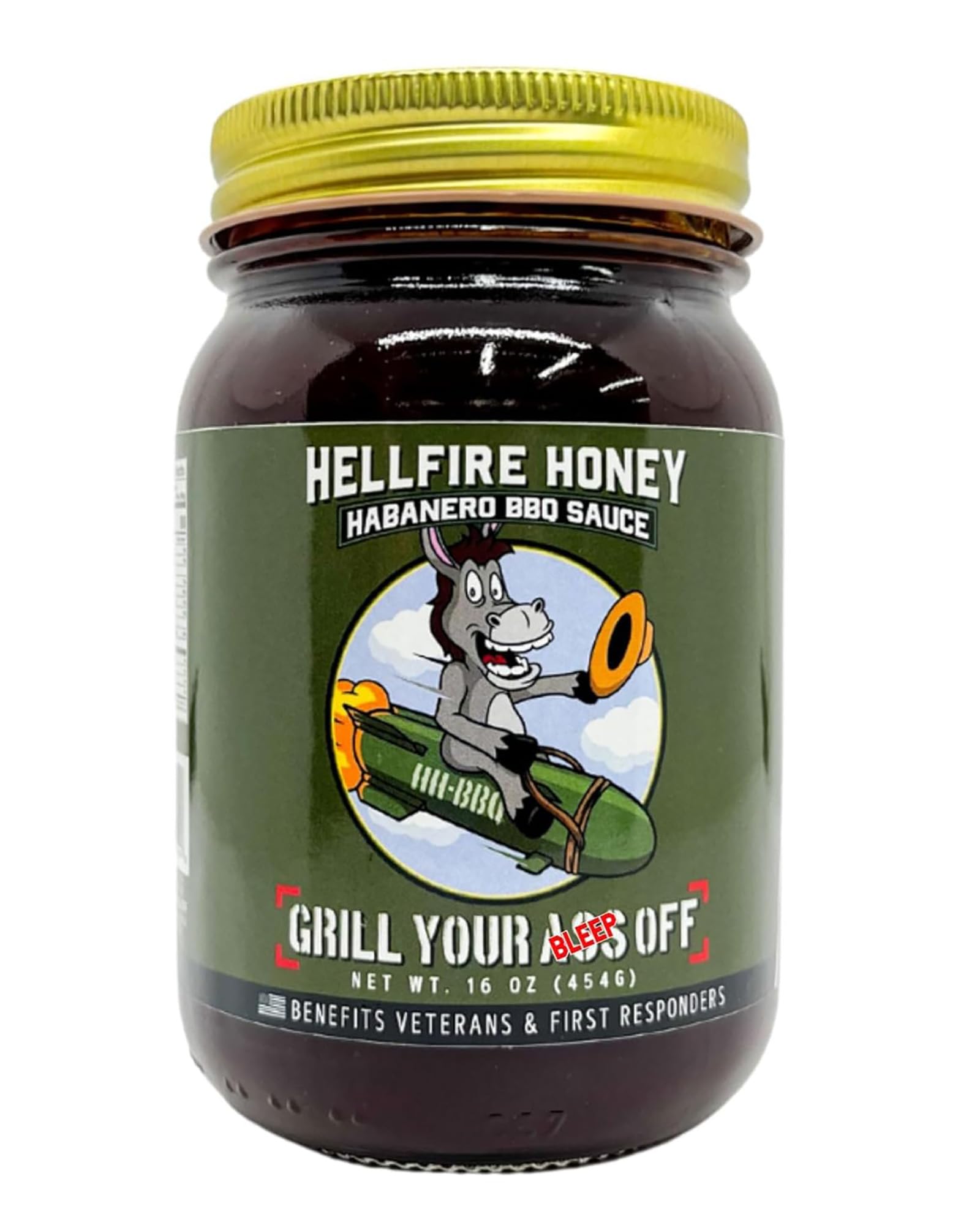 Grill Your As* Off Hellfire Honey Habanero BBQ Sauce - 16oz Sweet & Spicy Explosive Flavor Barbecue Sauce for Beef, Steak, Pork & Chicken - Gourmet