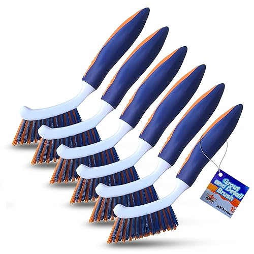 Bring It On Grout Cleaning Brush 6-Pack- Crevice Cleaning Brush with Stiff Nylon Bristles - 8-inch Heavy-Duty Grout and Tile Cleaner Brush - Scrubbing