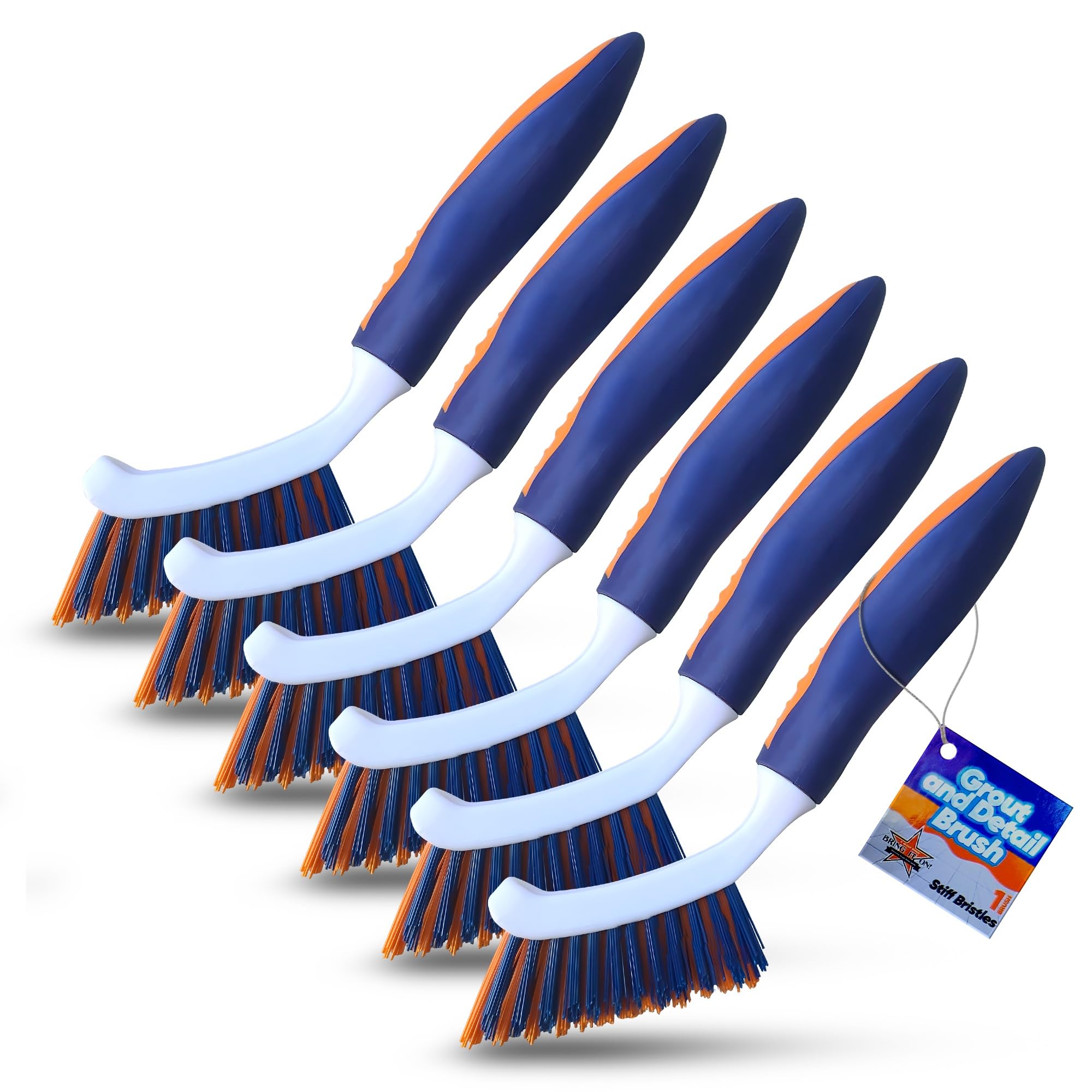 Bring It On Grout Cleaning Brush 6-Pack- Crevice Cleaning Brush with Stiff Nylon Bristles - 8-inch Heavy-Duty Grout and Tile Cleaner Brush - Scrubbing
