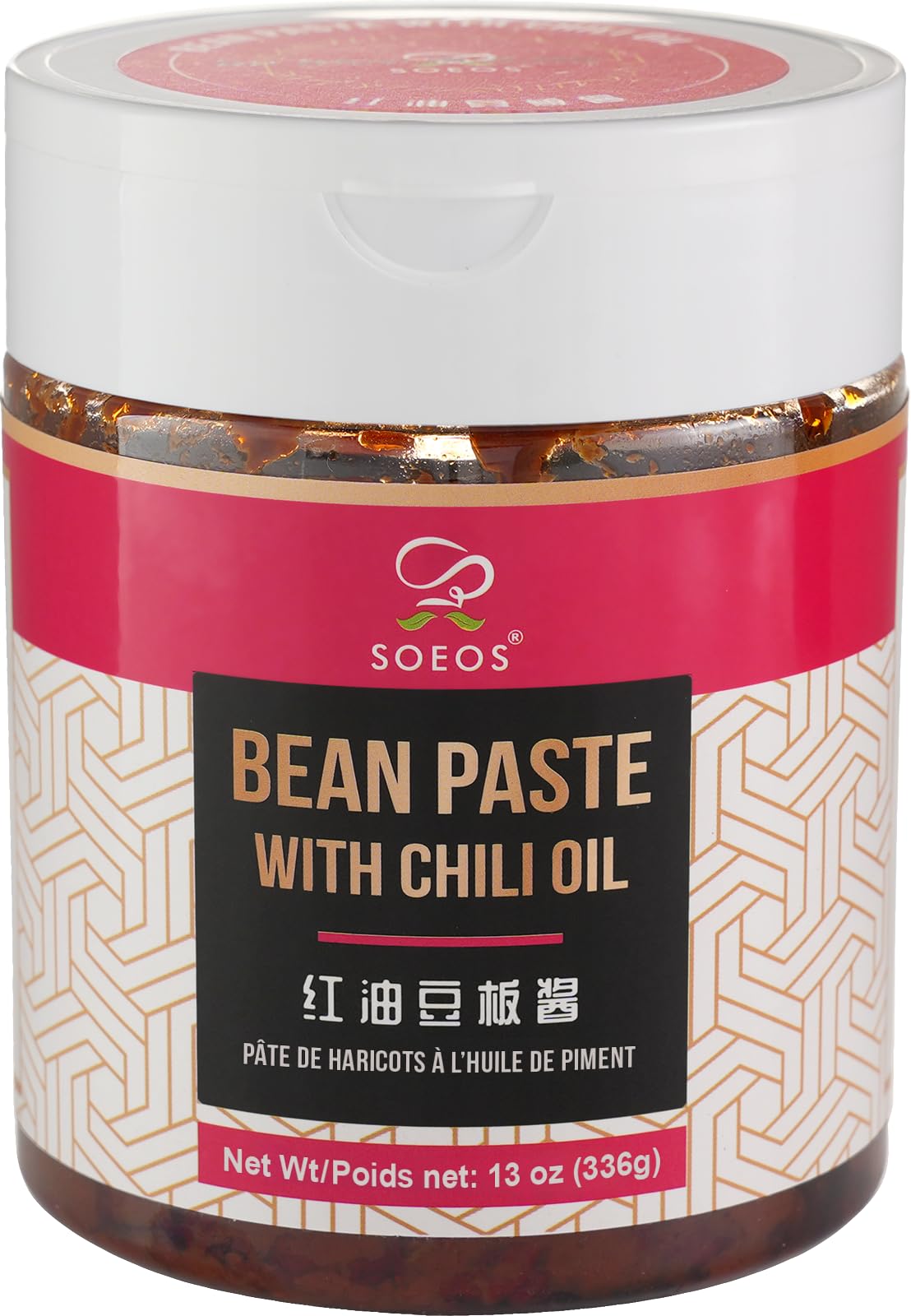 Soeos Sichuan Broad Bean Paste with Chili Oil, 13 oz (366g), Hongyou Doubanjiang, Authentic Chinese Cooking Condiment, Bold & Savory Flavor