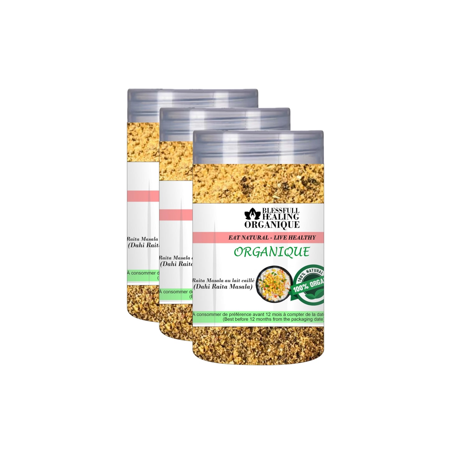 Blessfull Healing Organic Dahi Raita Masala 100 Gram (3.52 oz) Each (Pack Of 3) = 300 Grams, Vegan