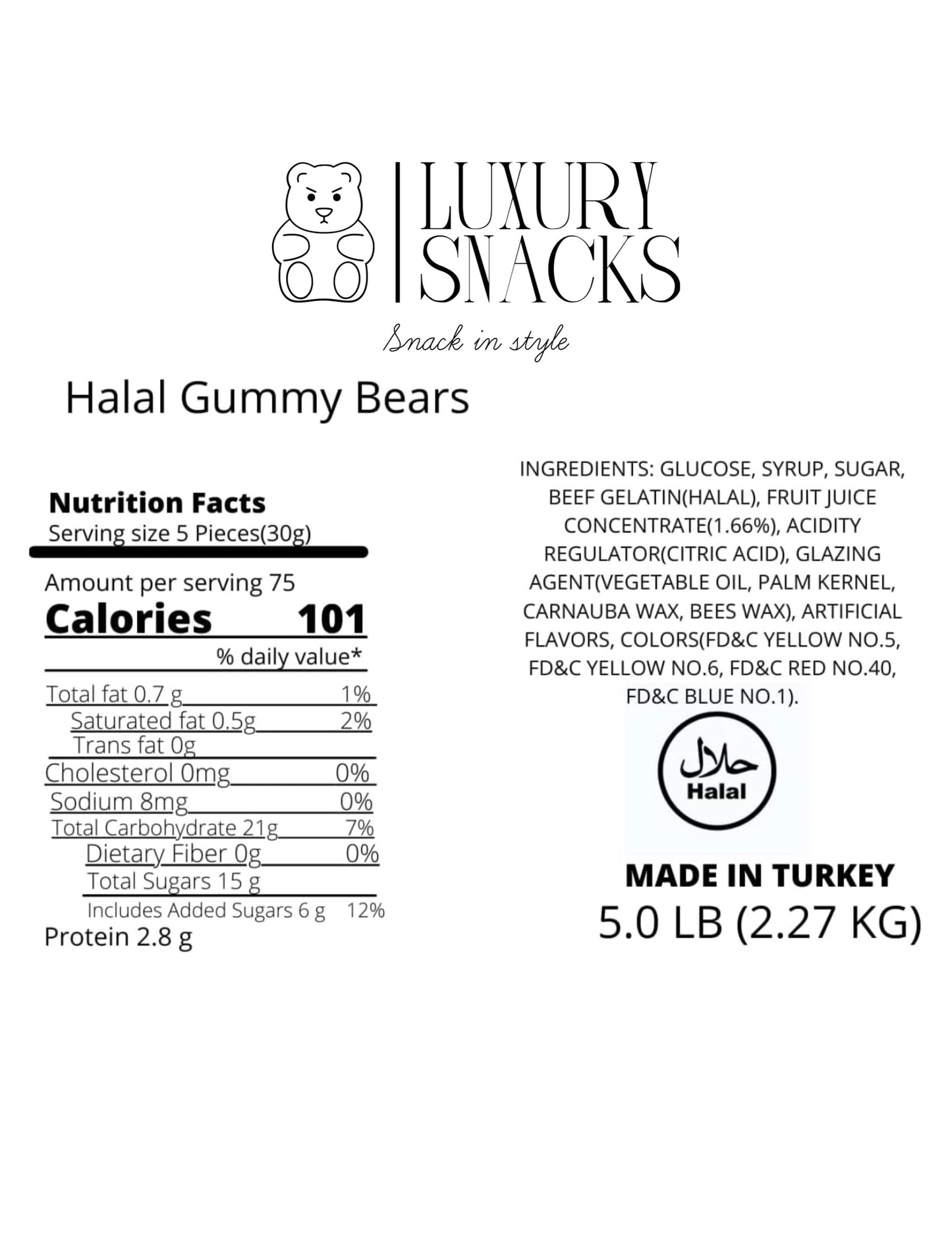Halal gummy bears by Luxury Snacks (HALAL)