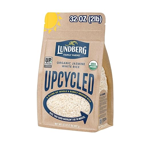 Lundberg Upcycled Organic Jasmine White Rice - Light & Fluffy, Gluten Free, Resealable 2lb Bag (Pack of 1)