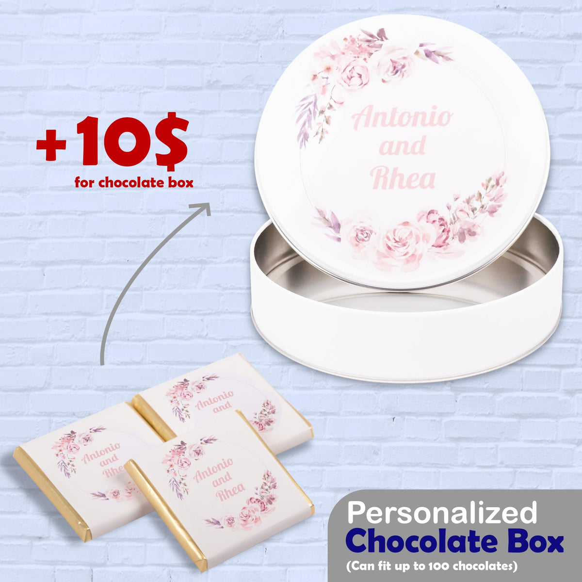 Set of 50 Personalized Wedding Chocolate, Custom Chocolate Wedding Favors for Guests, Customizable Wedding Gift, Unique Design for Wedding, Bridesmaid