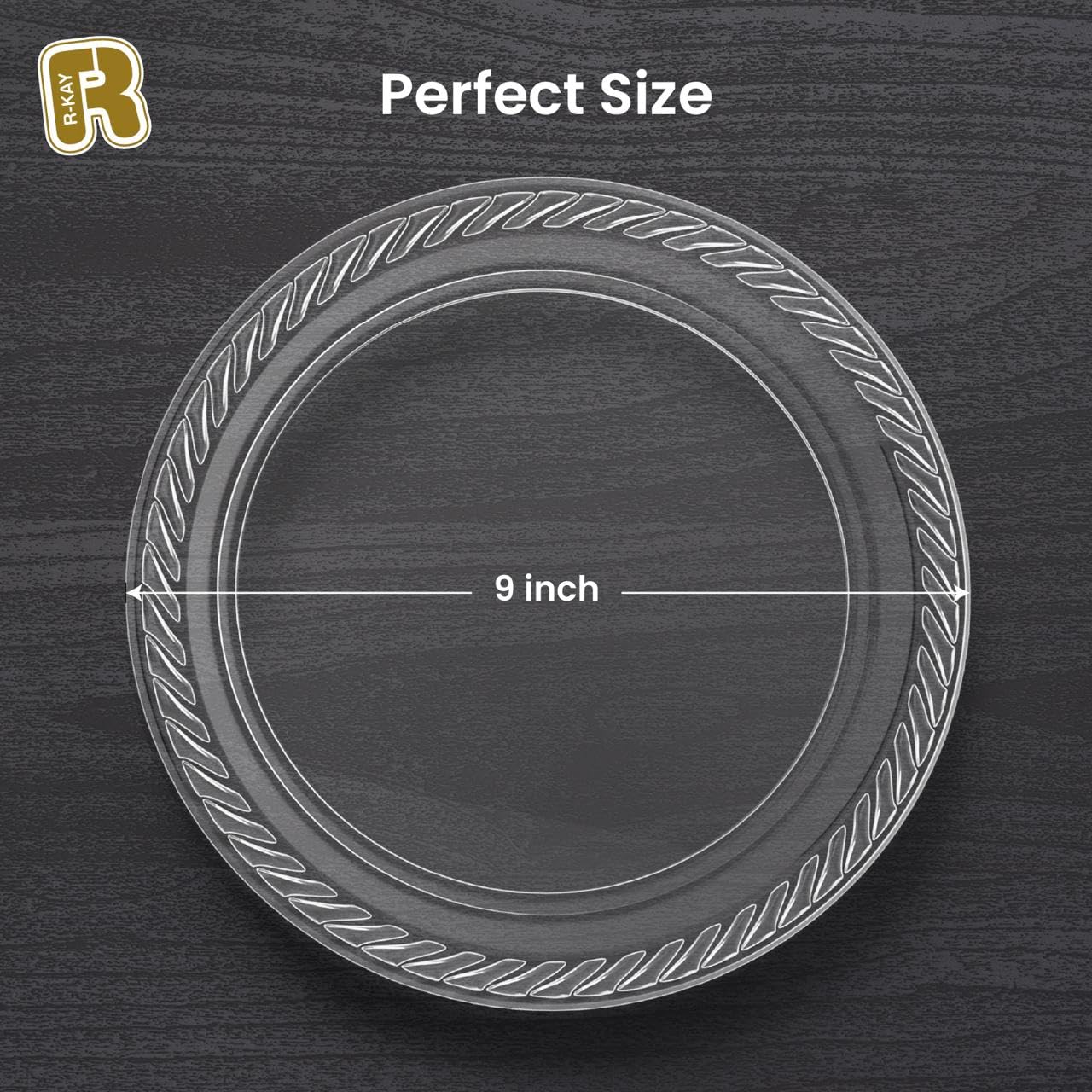 R-kay 100 Pack 9 Inch Clear Plastic Plates Disposable - Heavy Duty 9 Inch Clear Plates For Party - Microwavable Clear Disposable Plates